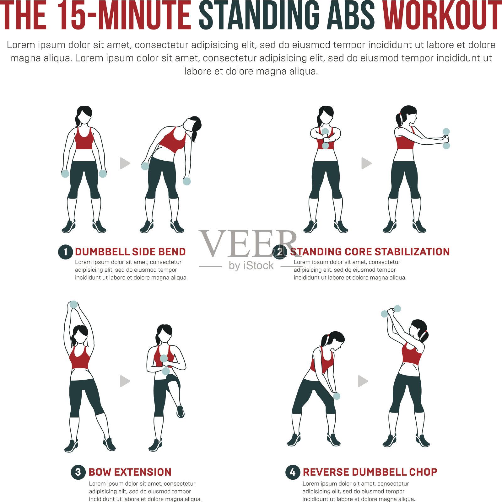 15分钟站立锻炼腹肌插画图片素材