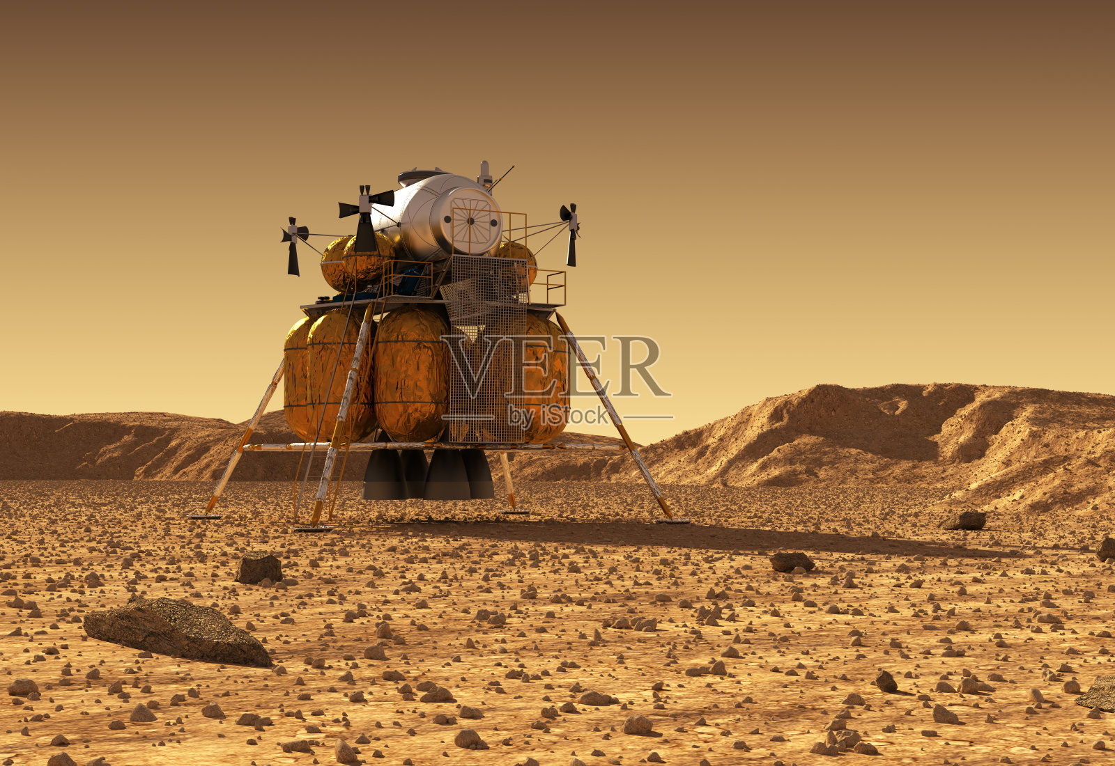 火星表面行星际空间站下降舱照片摄影图片