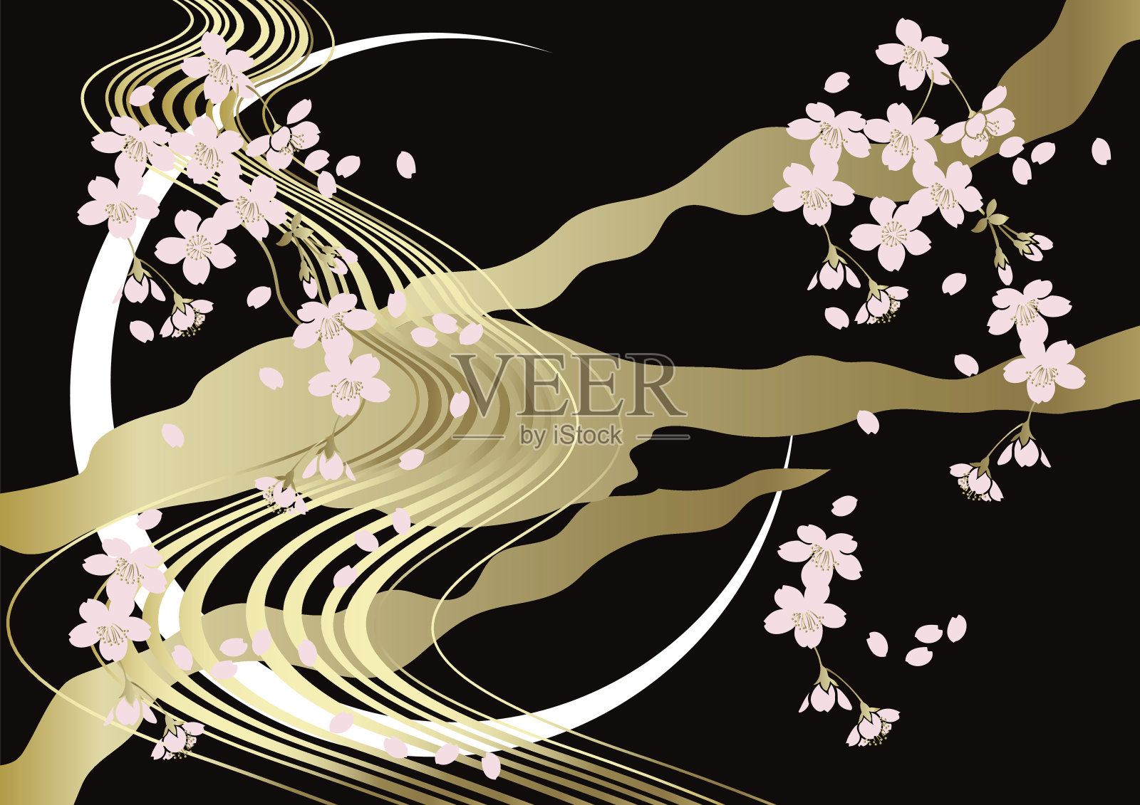 樱花背景日式风格插画图片素材