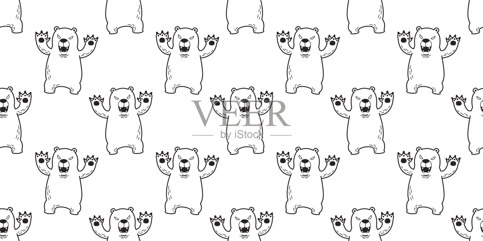 北极熊愤怒无缝图案白色壁纸背景矢量插画图片素材