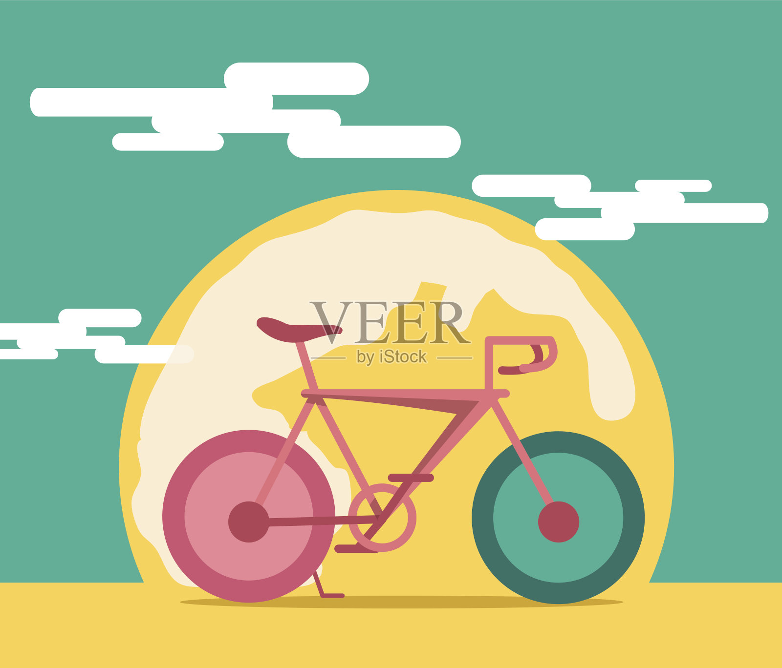 自行车和大月亮的背景。插画图片素材
