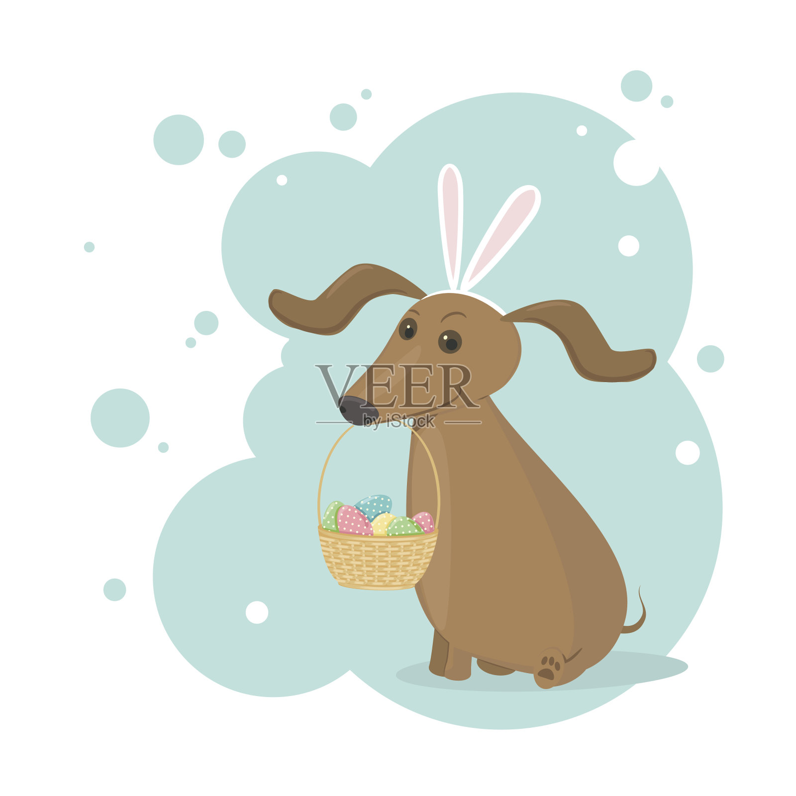 复活节兔子装腊肠狗插画图片素材