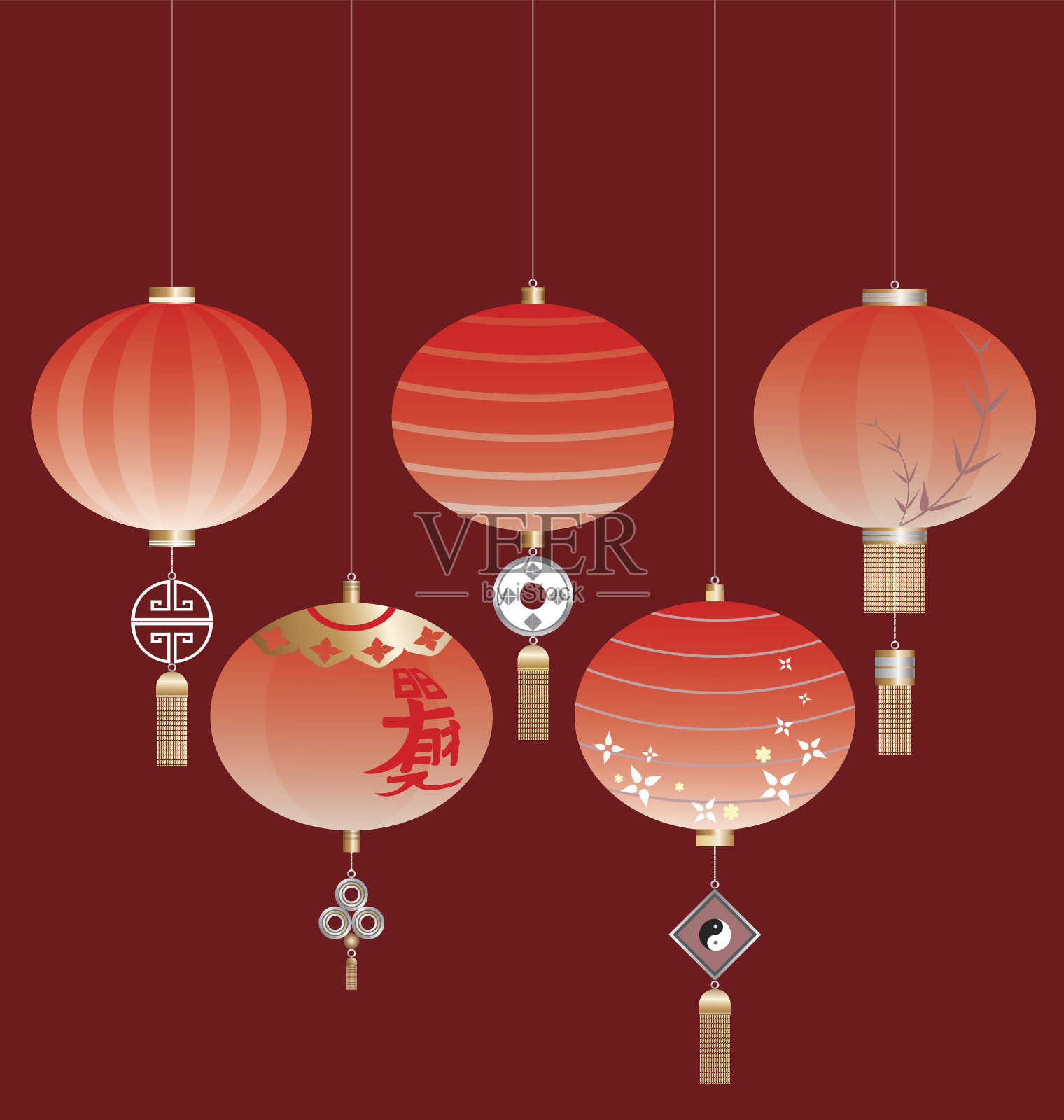 中国传统的红灯笼插画图片素材