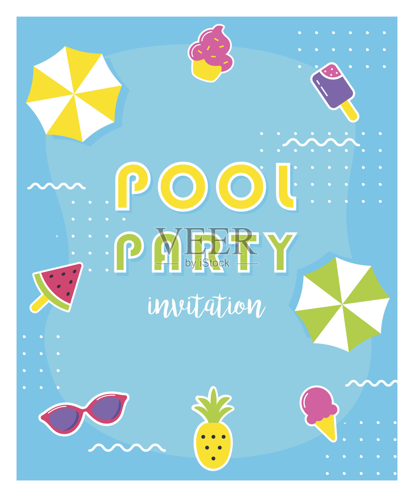 夏季泳池派对海报或邀请卡。插画图片素材