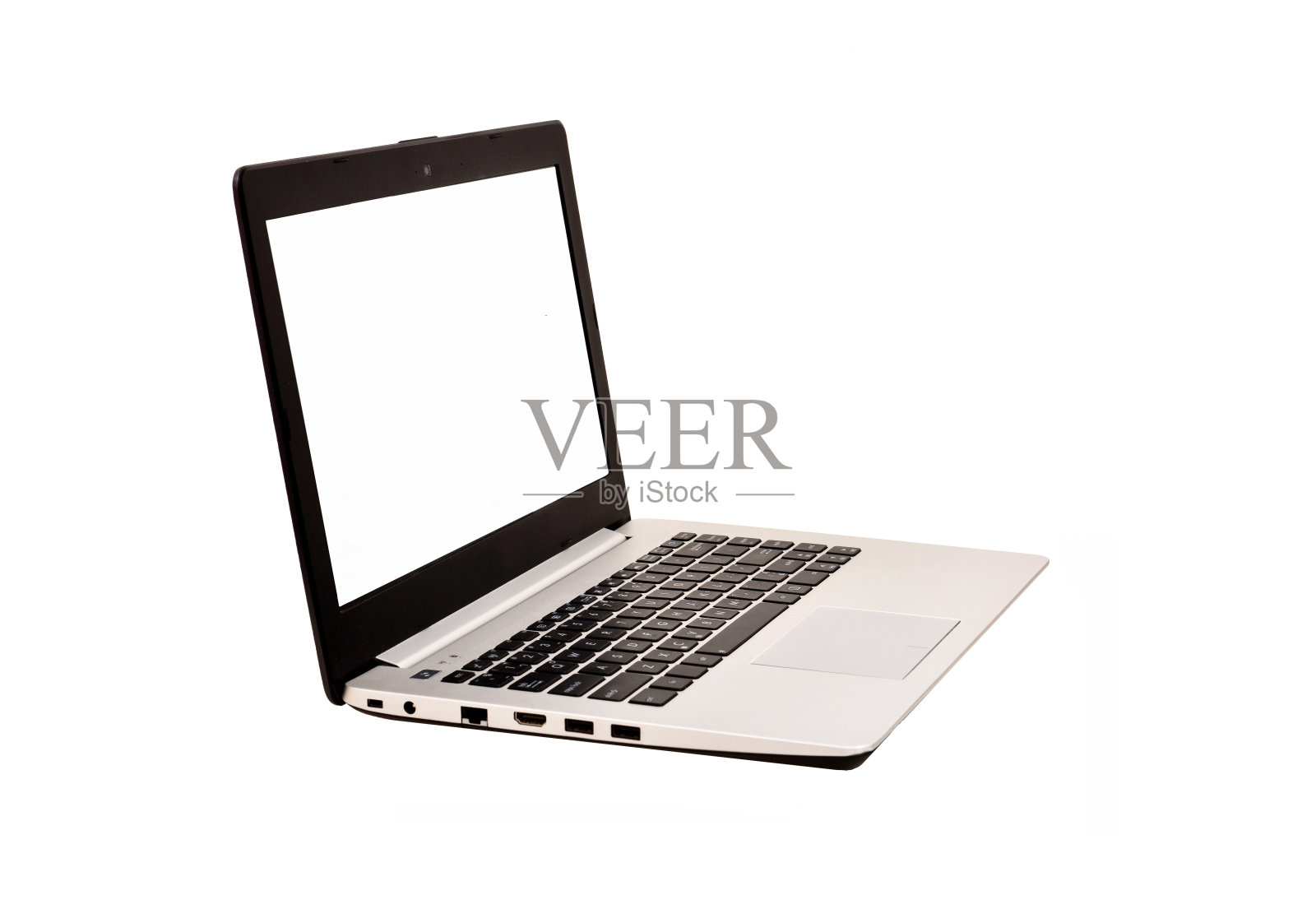 笔记本电脑与空白屏幕隔离在白色背景照片摄影图片