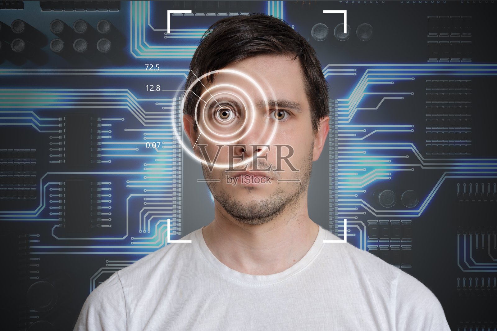 人脸检测与识别。计算机视觉的概念。背景电路。照片摄影图片