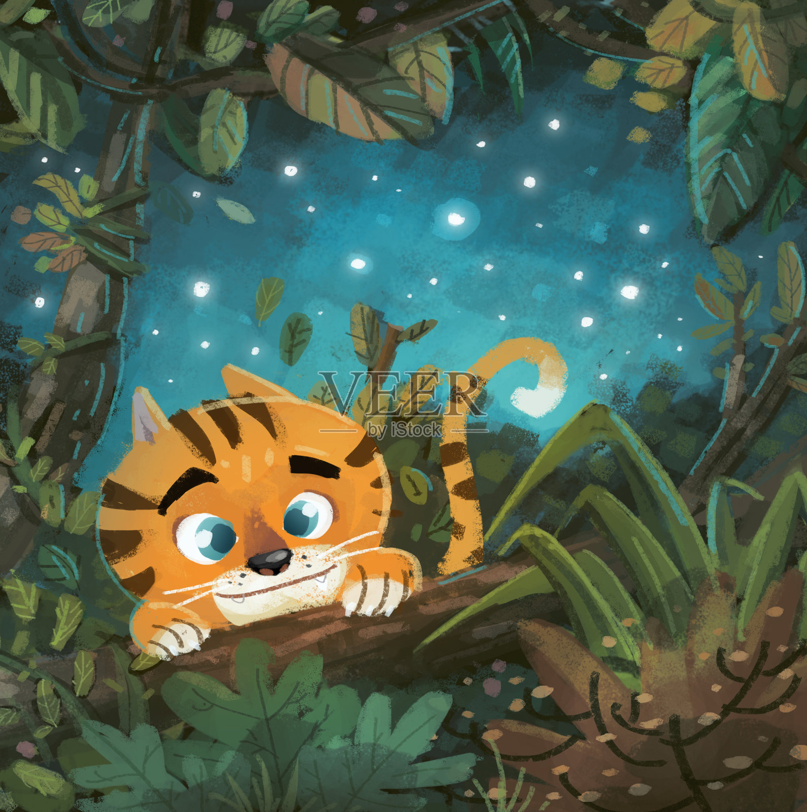 丛林中的老虎插画图片素材