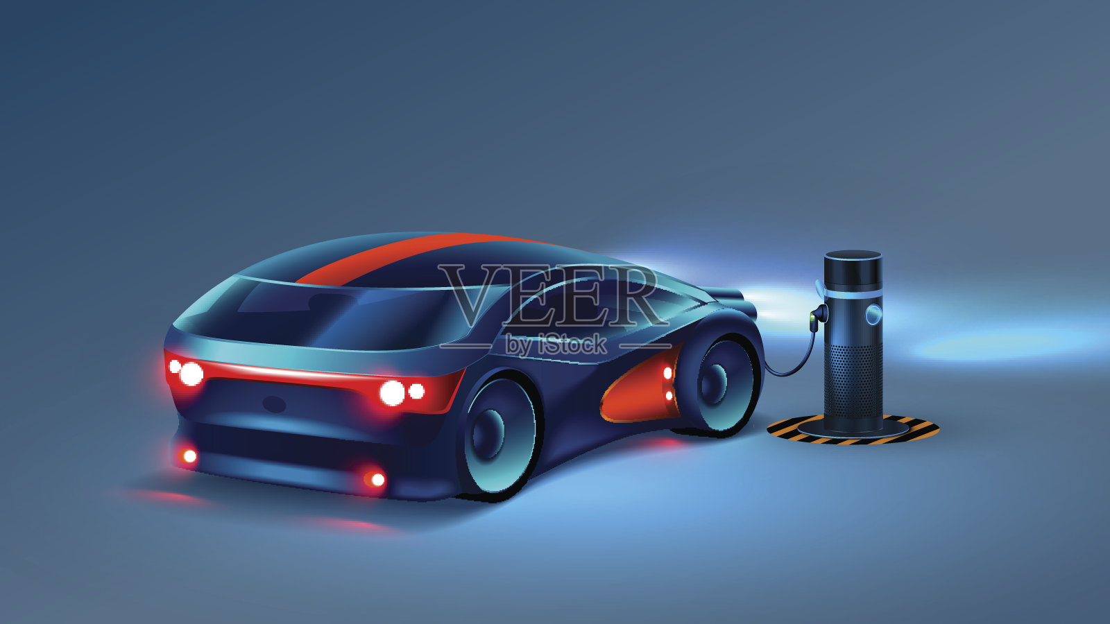 电动汽车充电站。未来的概念。向量插画图片素材