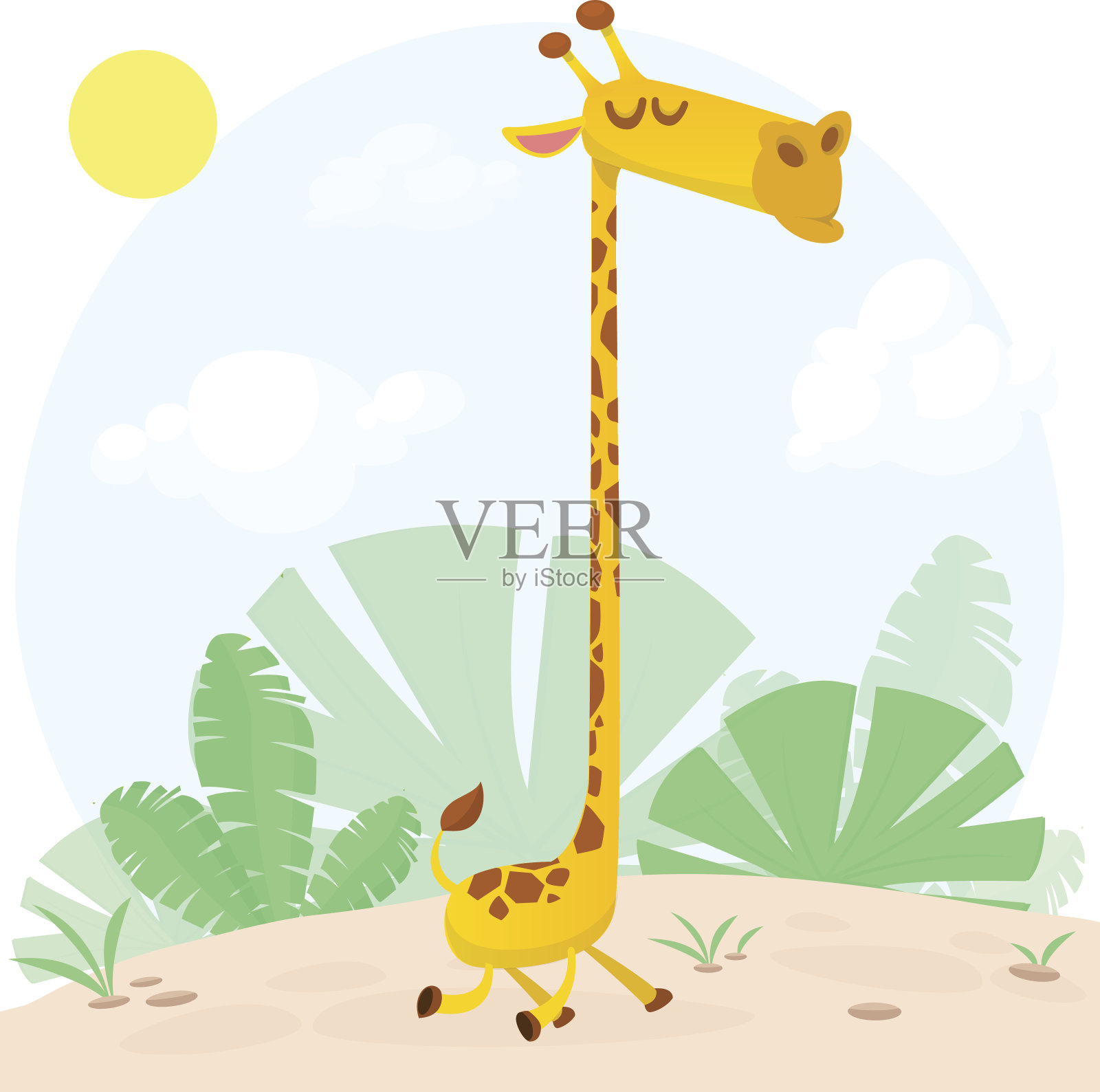 可爱的长颈鹿卡通。矢量图插画图片素材