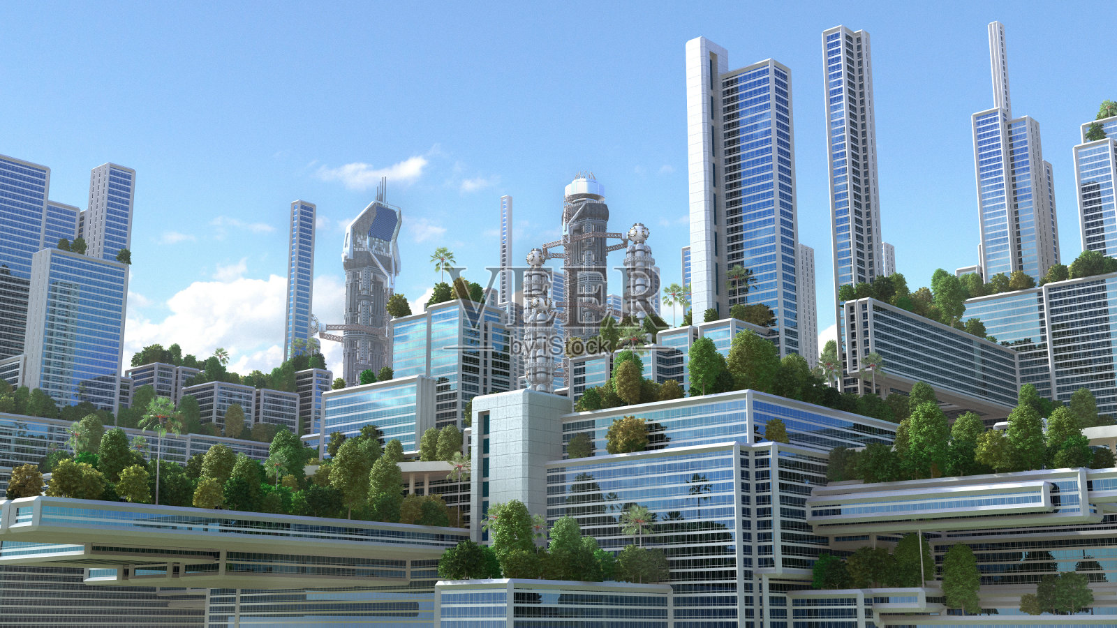 3D未来绿色城市。照片摄影图片