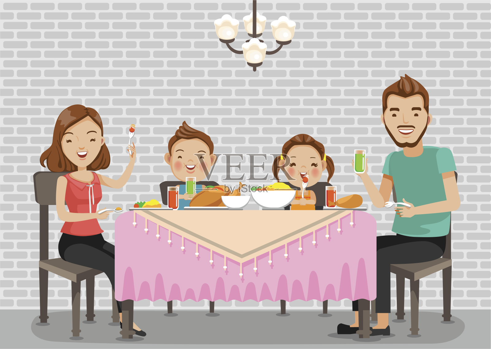 家庭聚餐插画图片素材