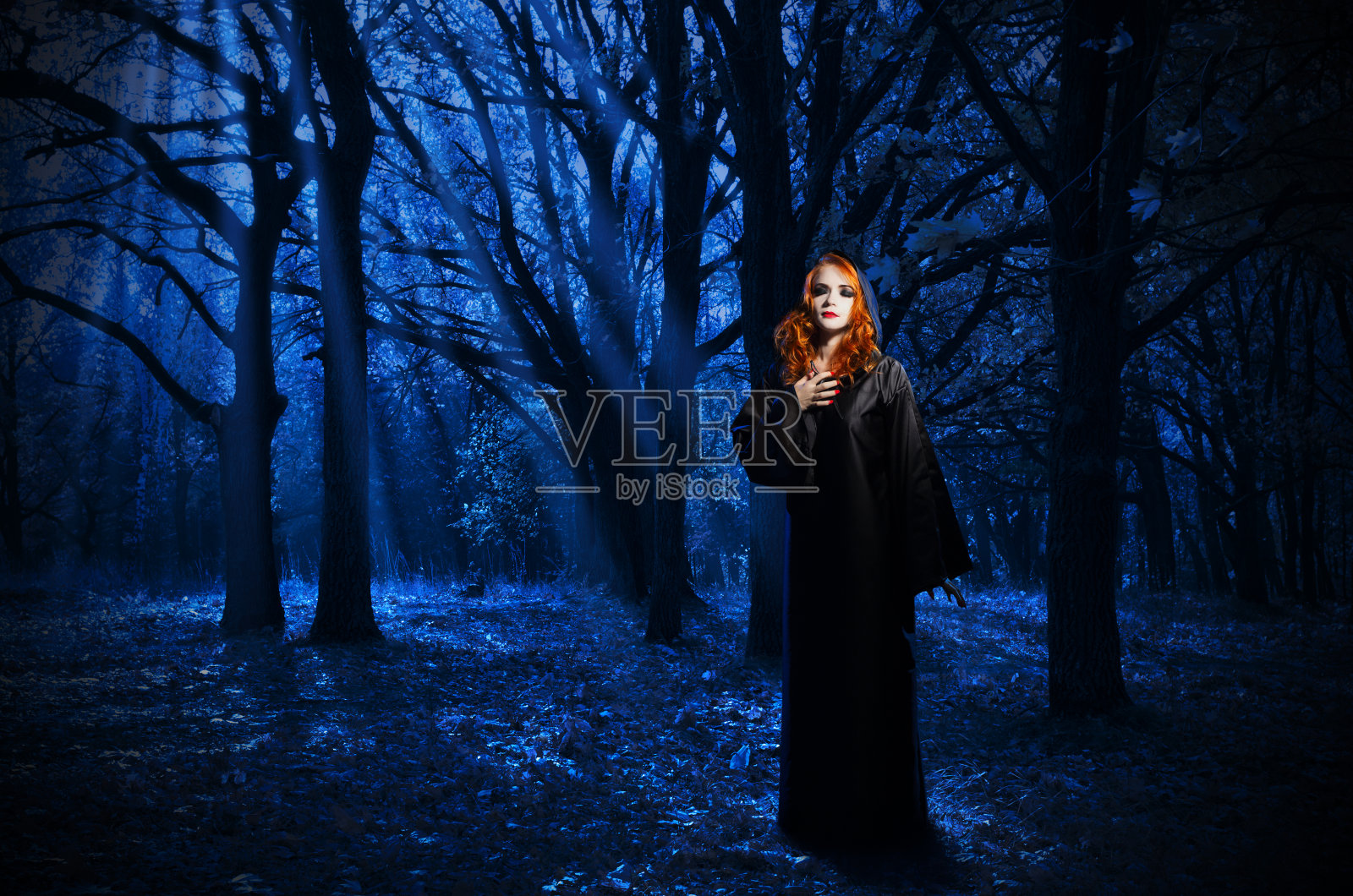 夜林中的女巫照片摄影图片