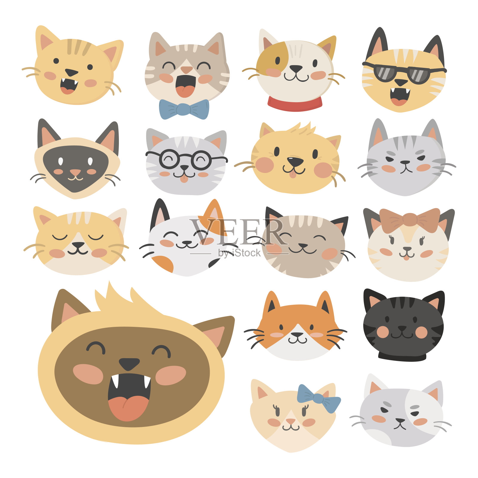 猫头矢量插图可爱的动物有趣的装饰人物猫家养时尚的宠物绘制设计元素图片
