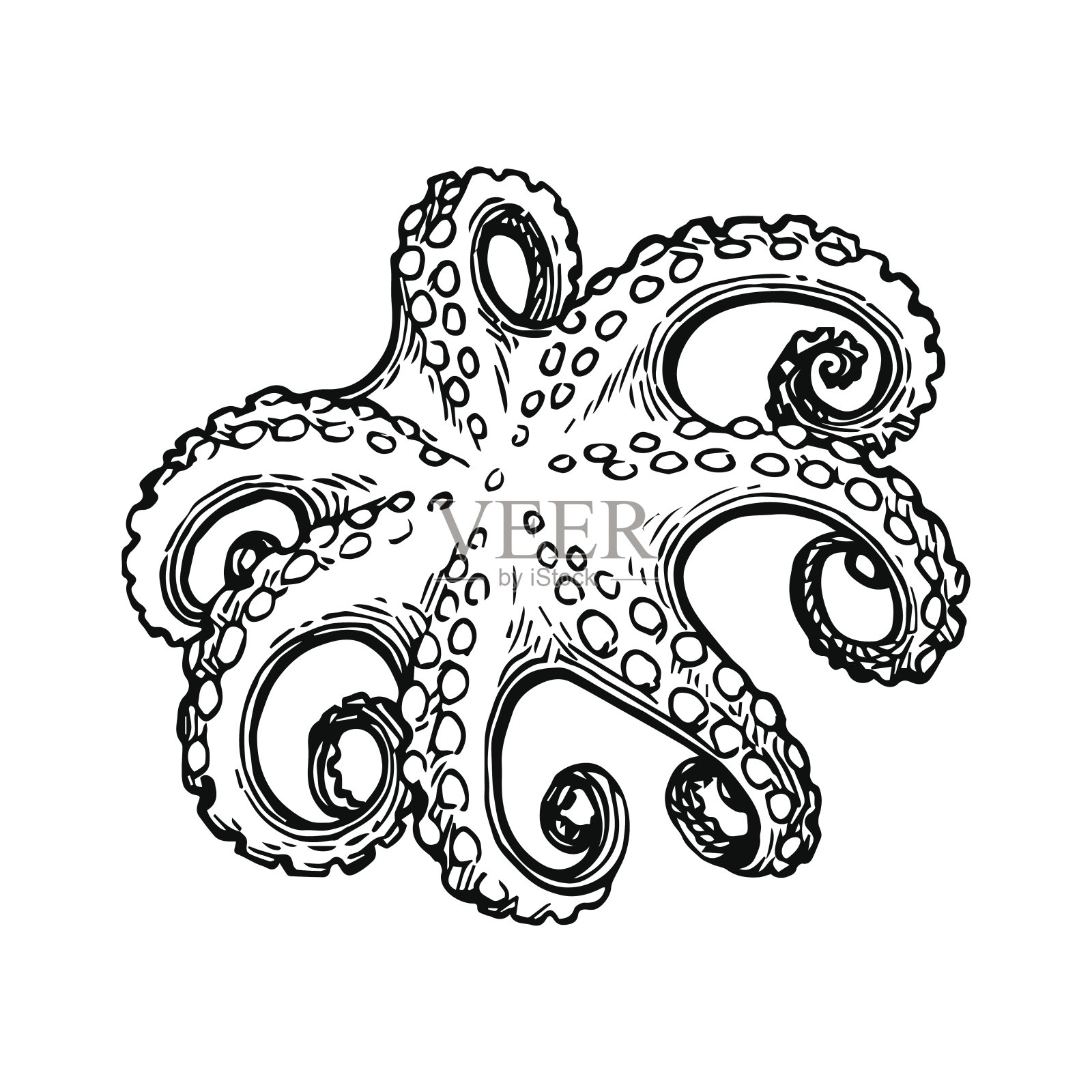 章鱼水墨素描。设计元素图片