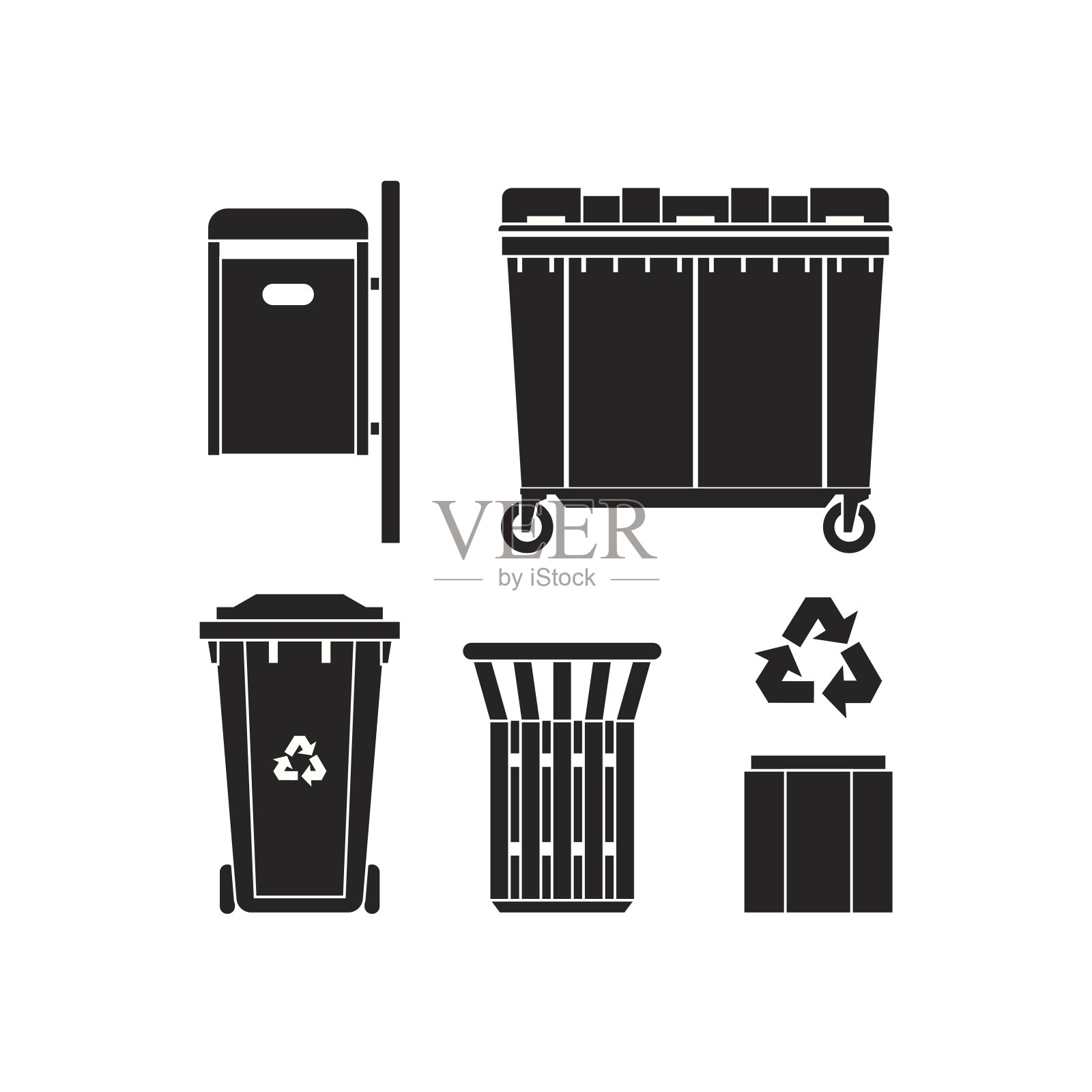 垃圾桶和垃圾桶图标设计元素图片