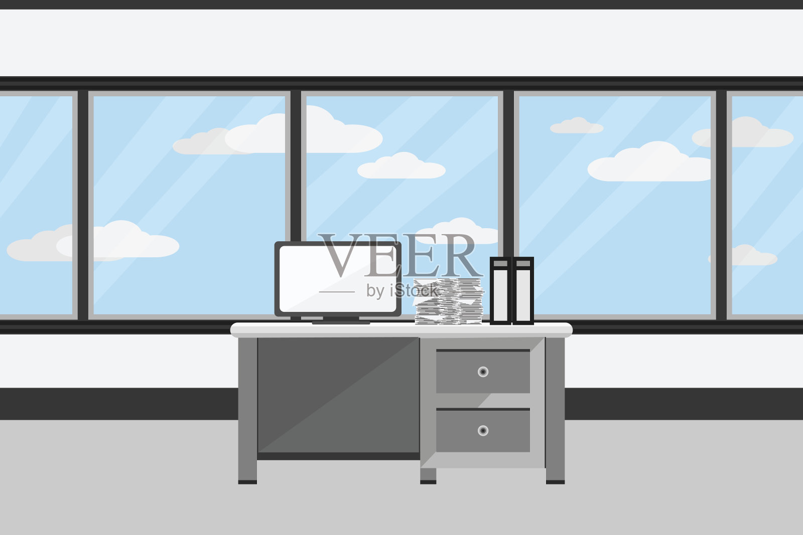 室内办公室设计，电脑及配件设计。向量和插图插画图片素材
