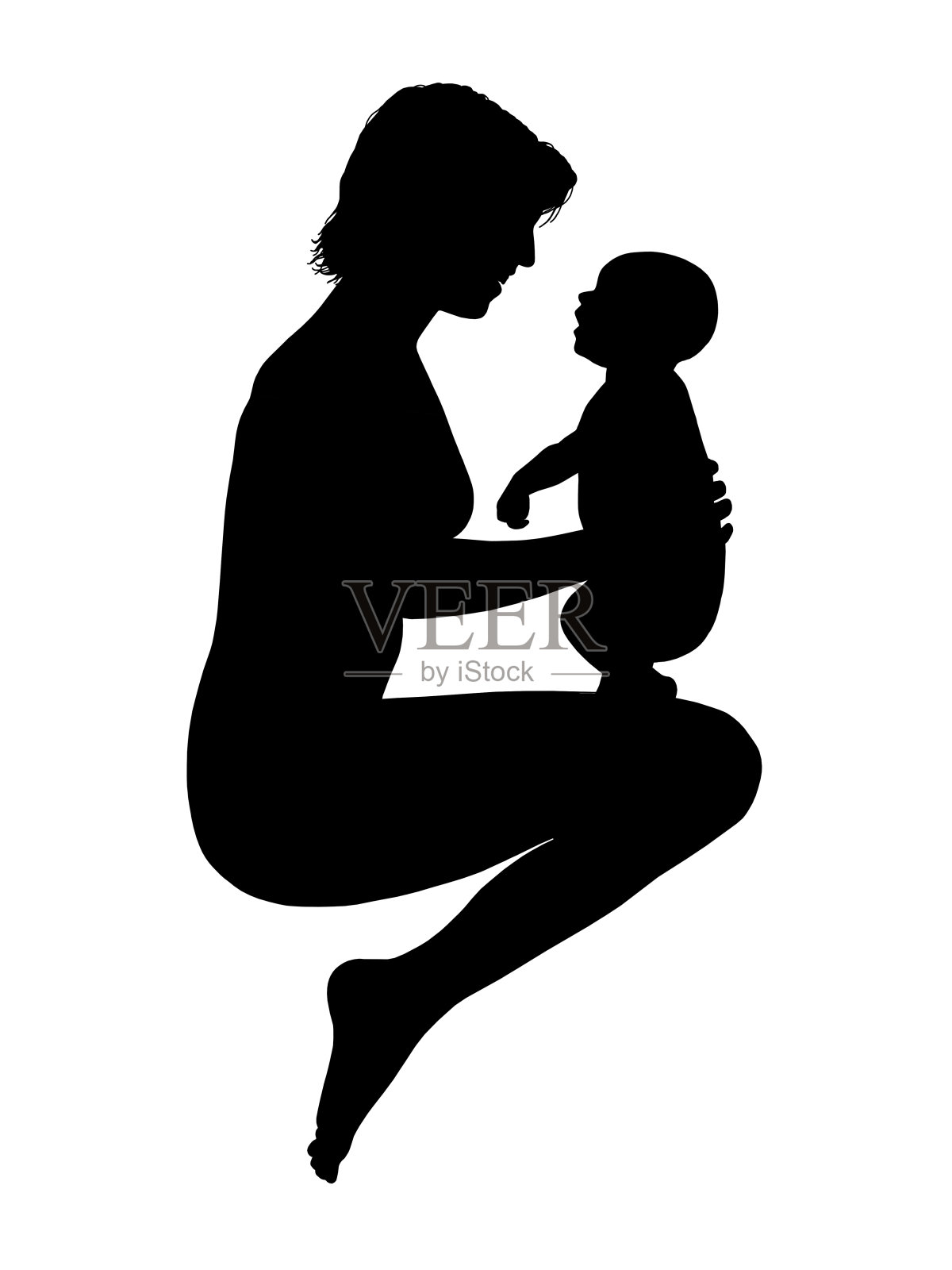 母亲和她的婴儿俯视图剪影设计元素图片