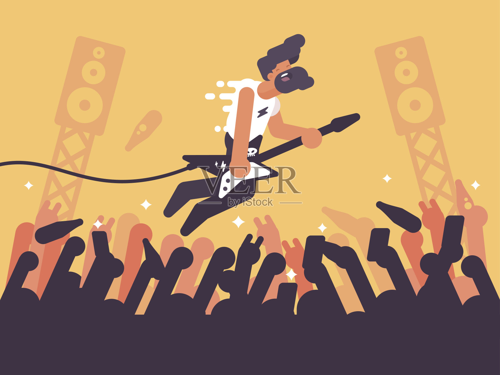 摇滚吉他手在音乐会上演奏插画图片素材