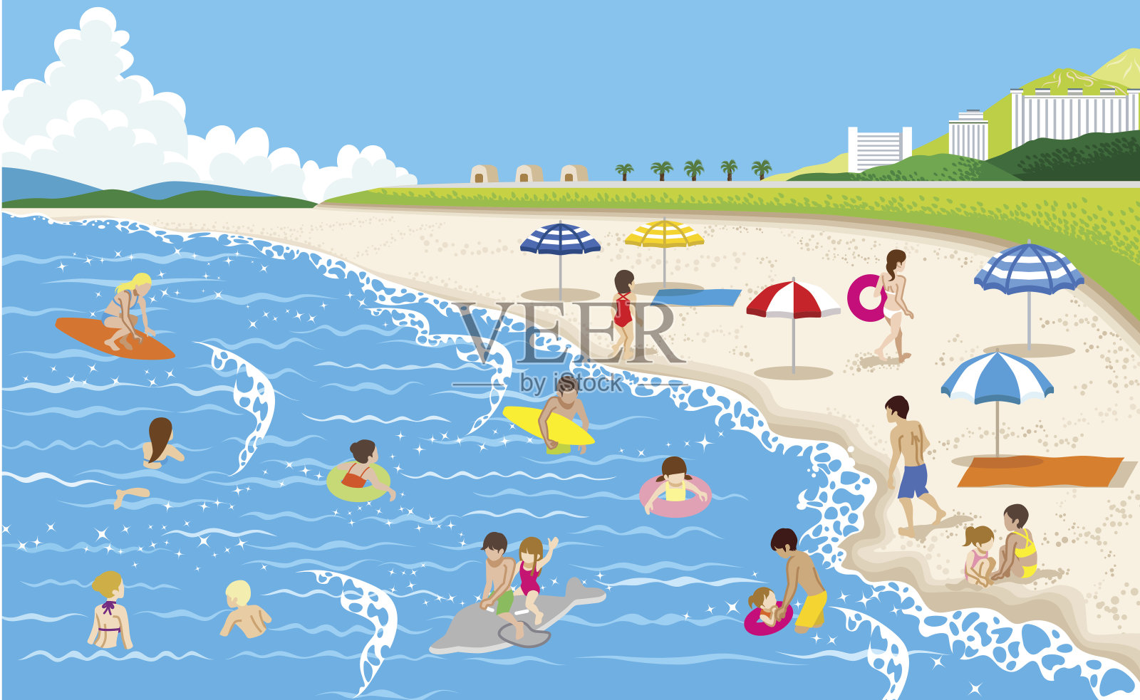 夏天的海滩插画图片素材