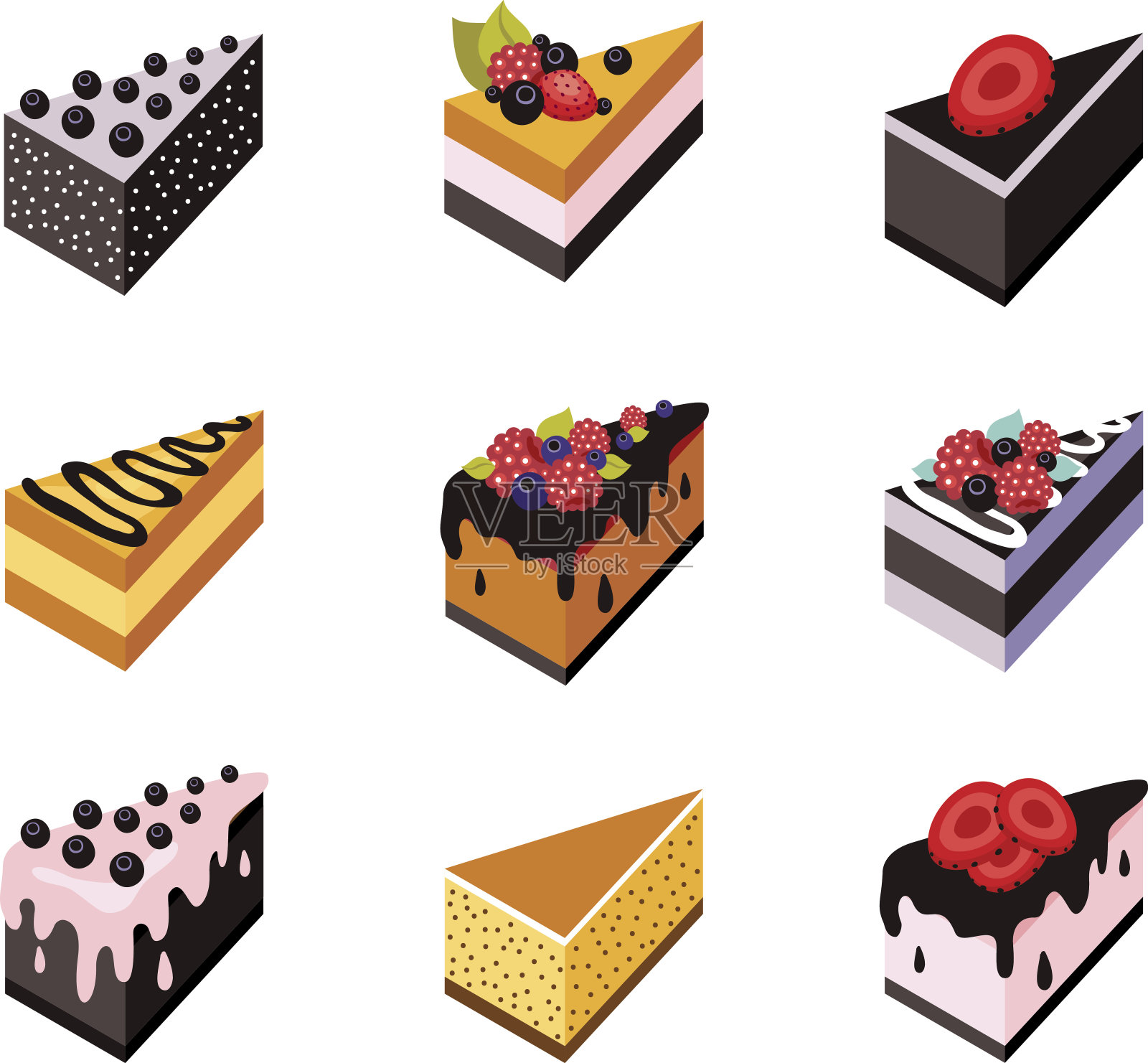 蛋糕集等距平面设计网页图标收集美味的甜点插画图片素材