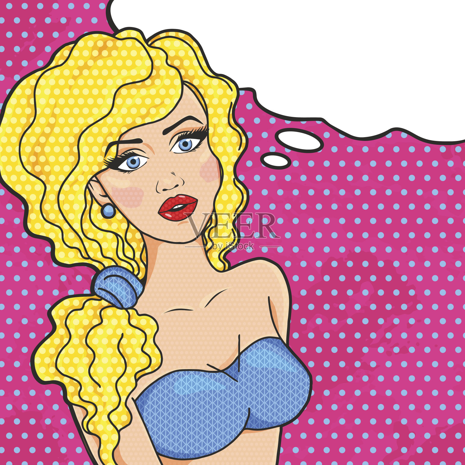 向量年轻的金发女子流行艺术漫画风格在泳衣插画图片素材
