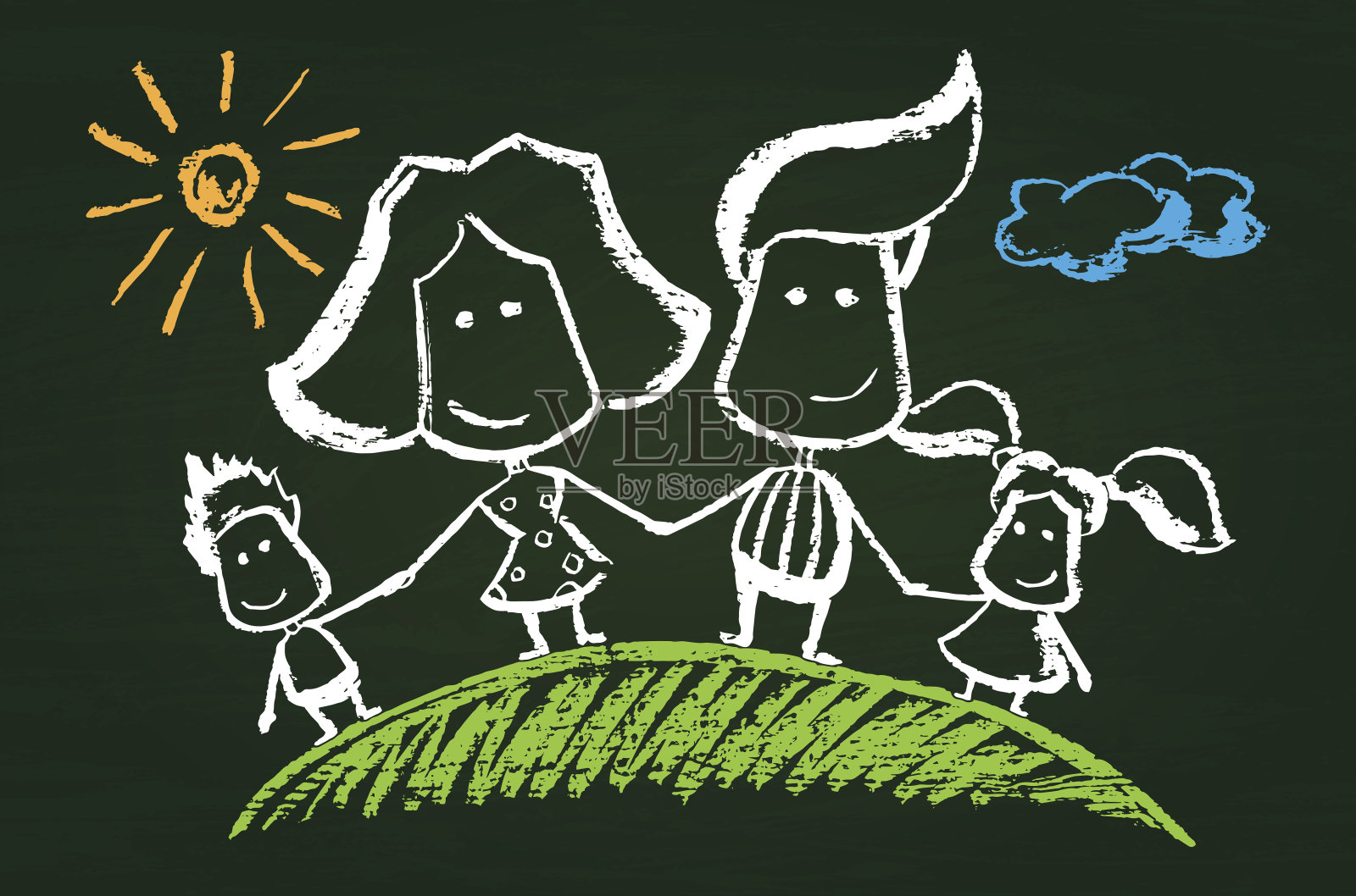用粉笔画的幸福家庭插画图片素材