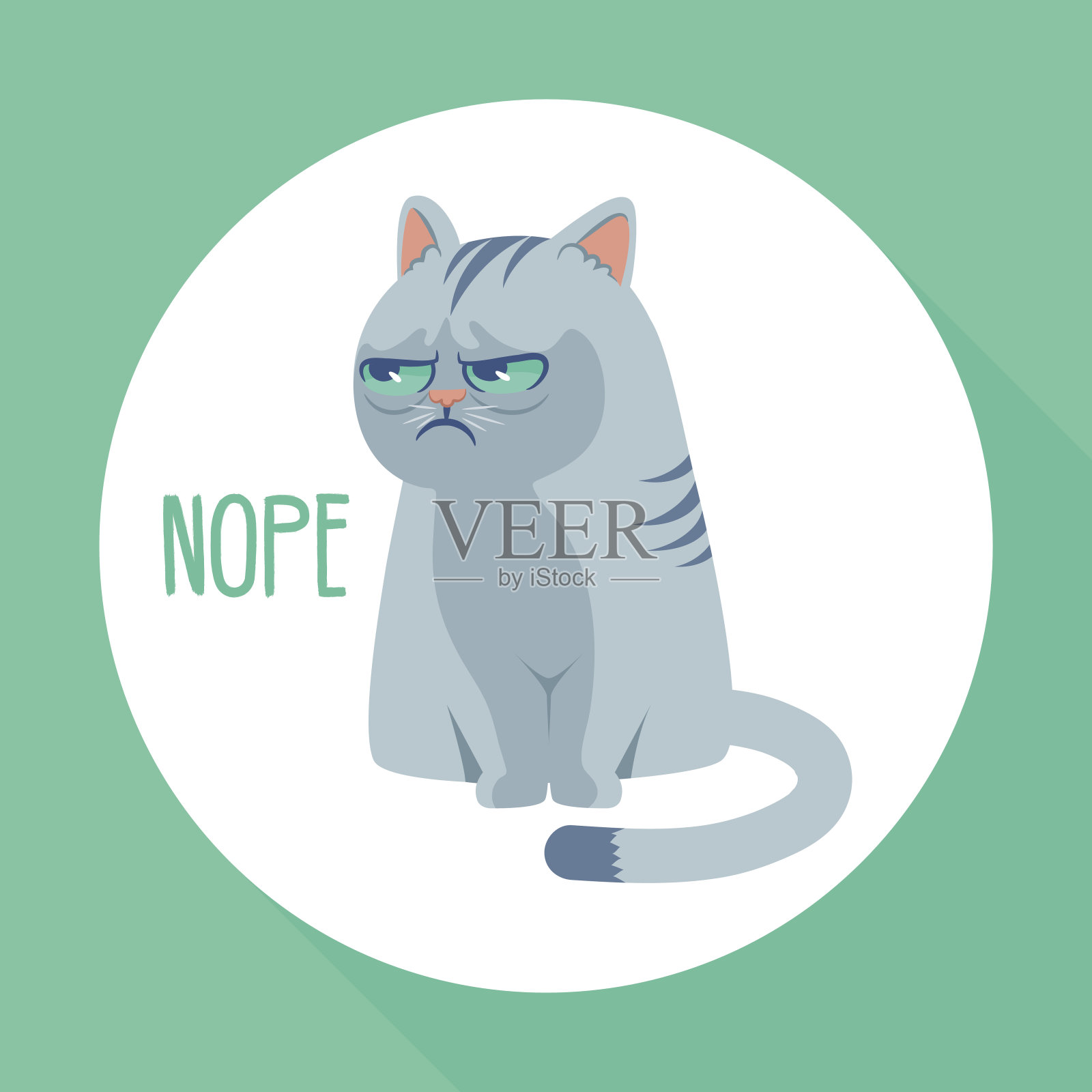 愤怒的不爽猫平面矢量插图。绿色背景上没有猫设计元素图片