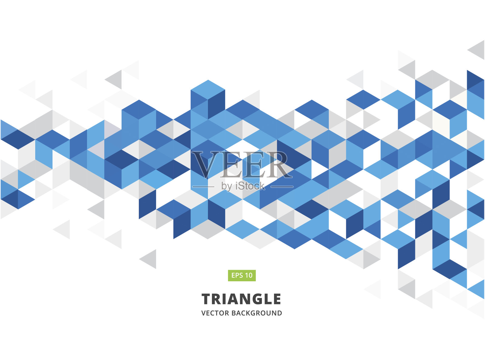 抽象的蓝色几何背景与多边形三角形，立方体模式。模板设计与颜色三角形宣传册，传单，传单设计。向量插画图片素材