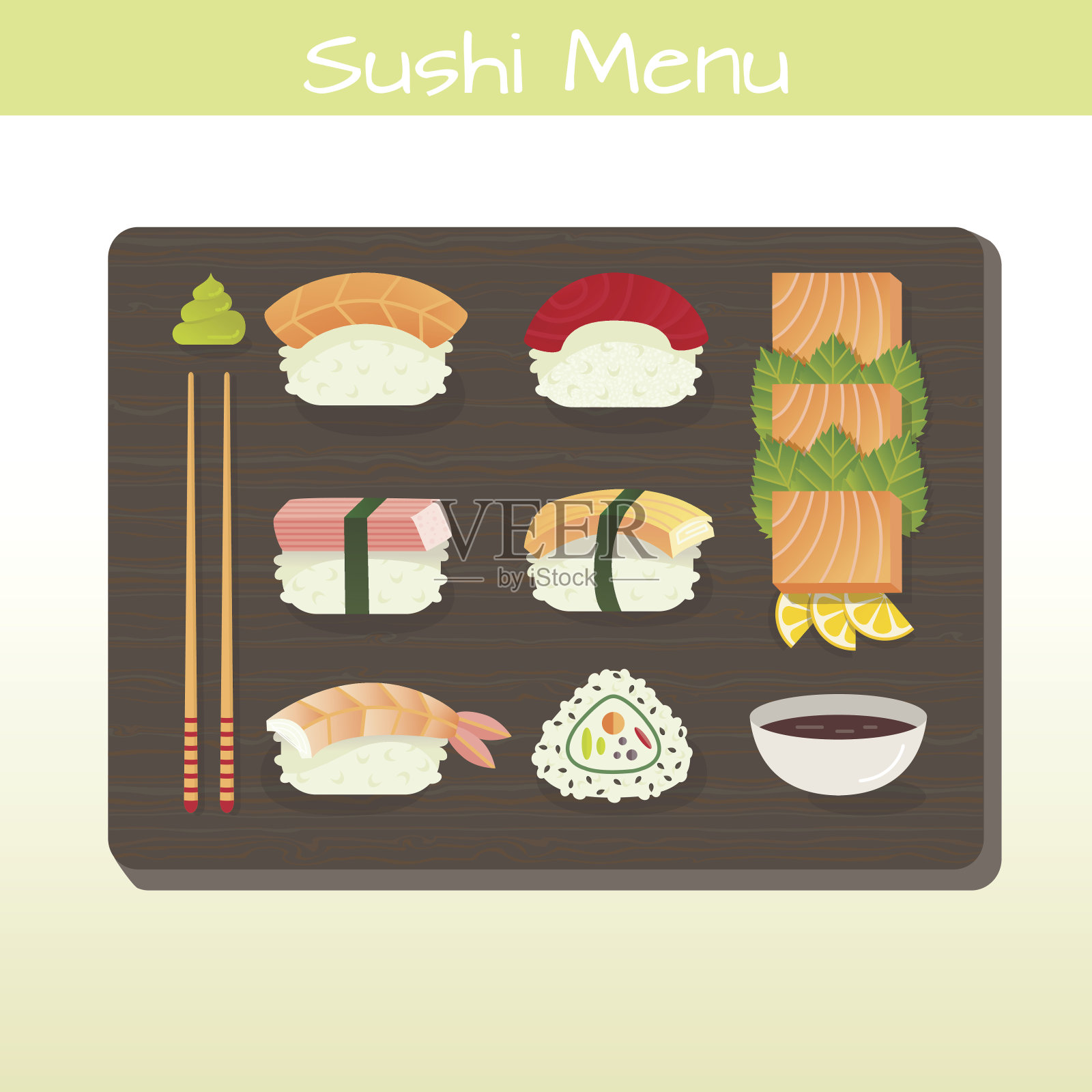 日本寿司和生鱼片插图。插画图片素材