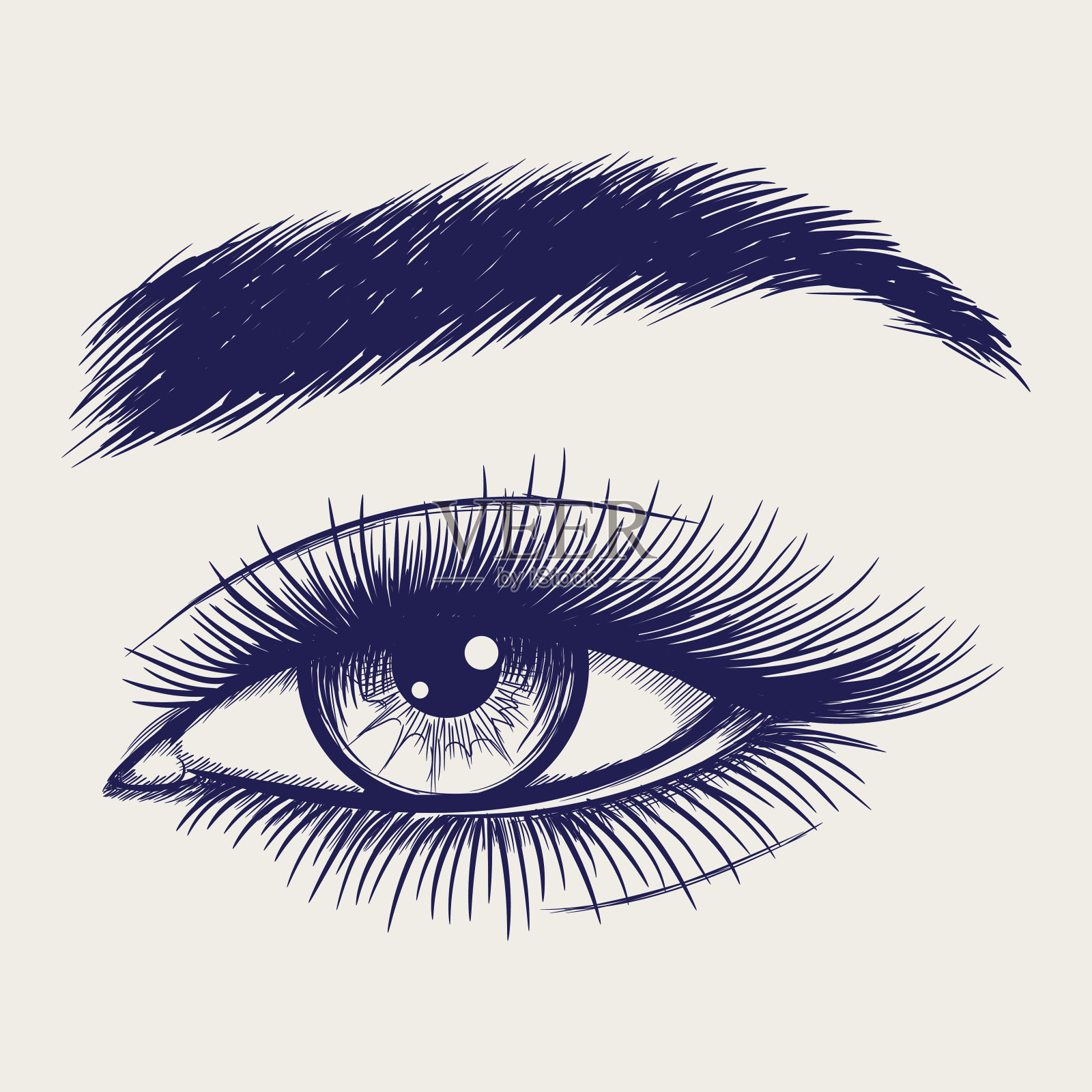 用笔勾勒美丽女性的眼睛插画图片素材