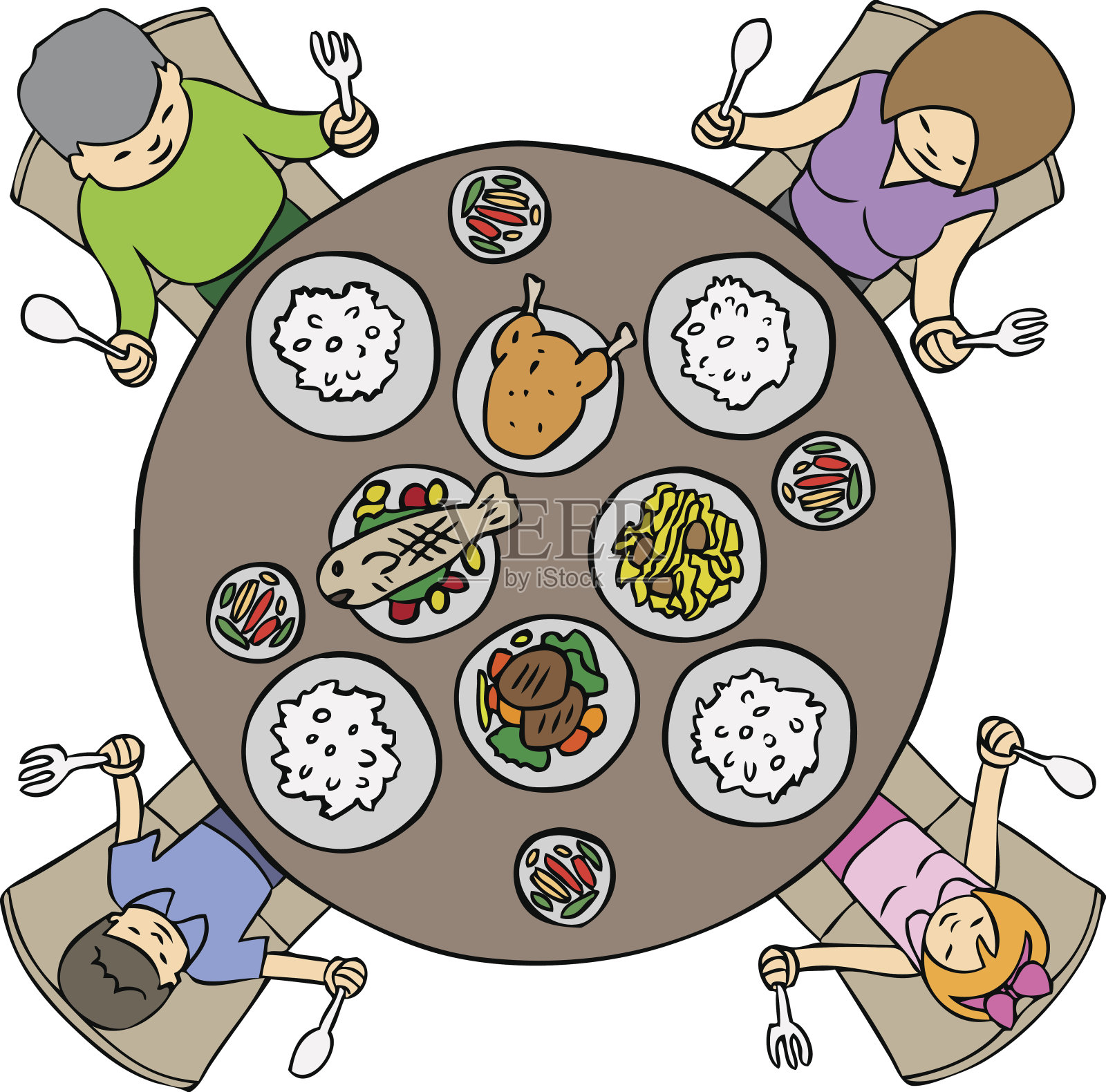 矢量套餐家庭晚餐插画图片素材