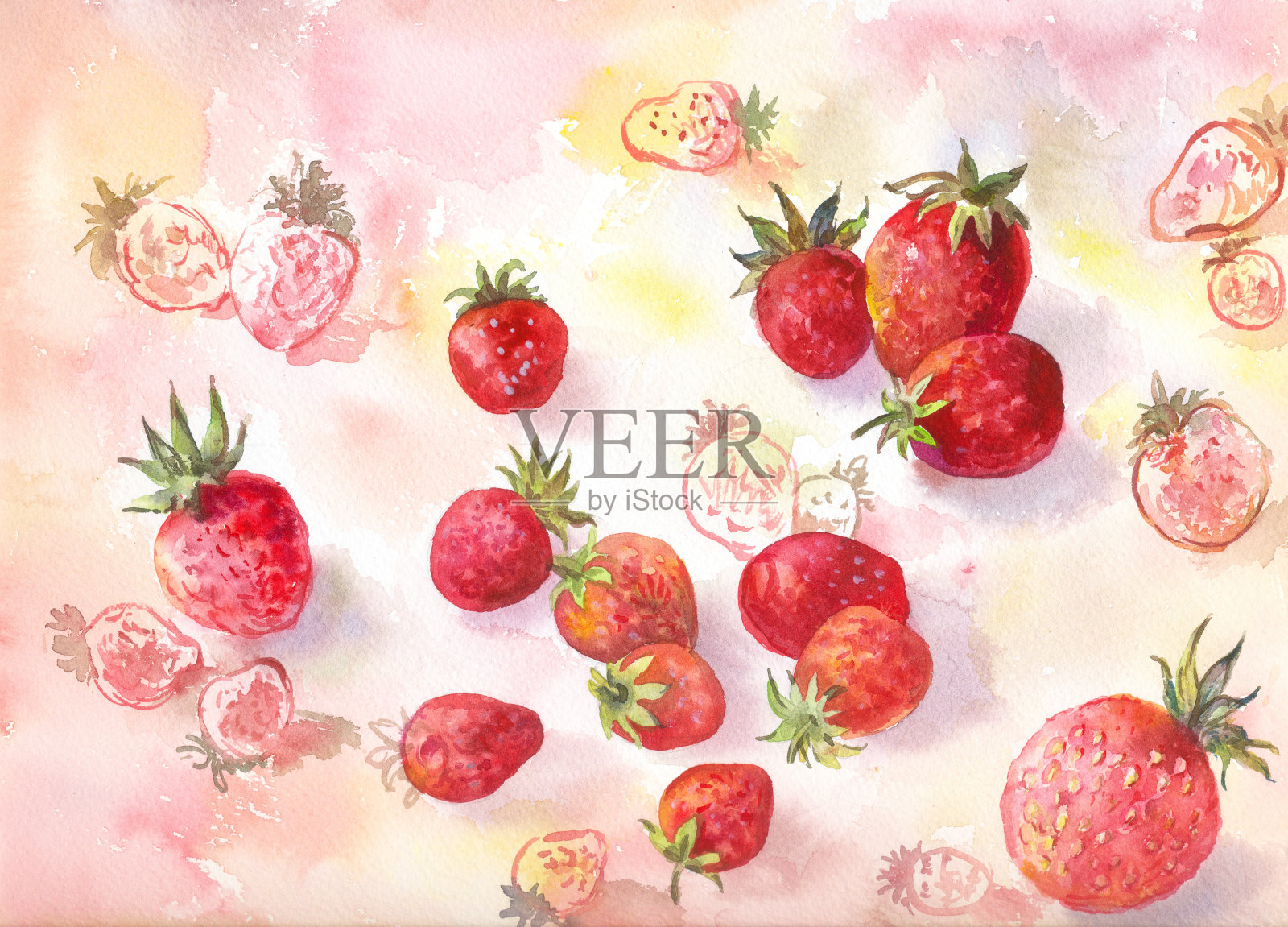 草莓水彩背景插画图片素材