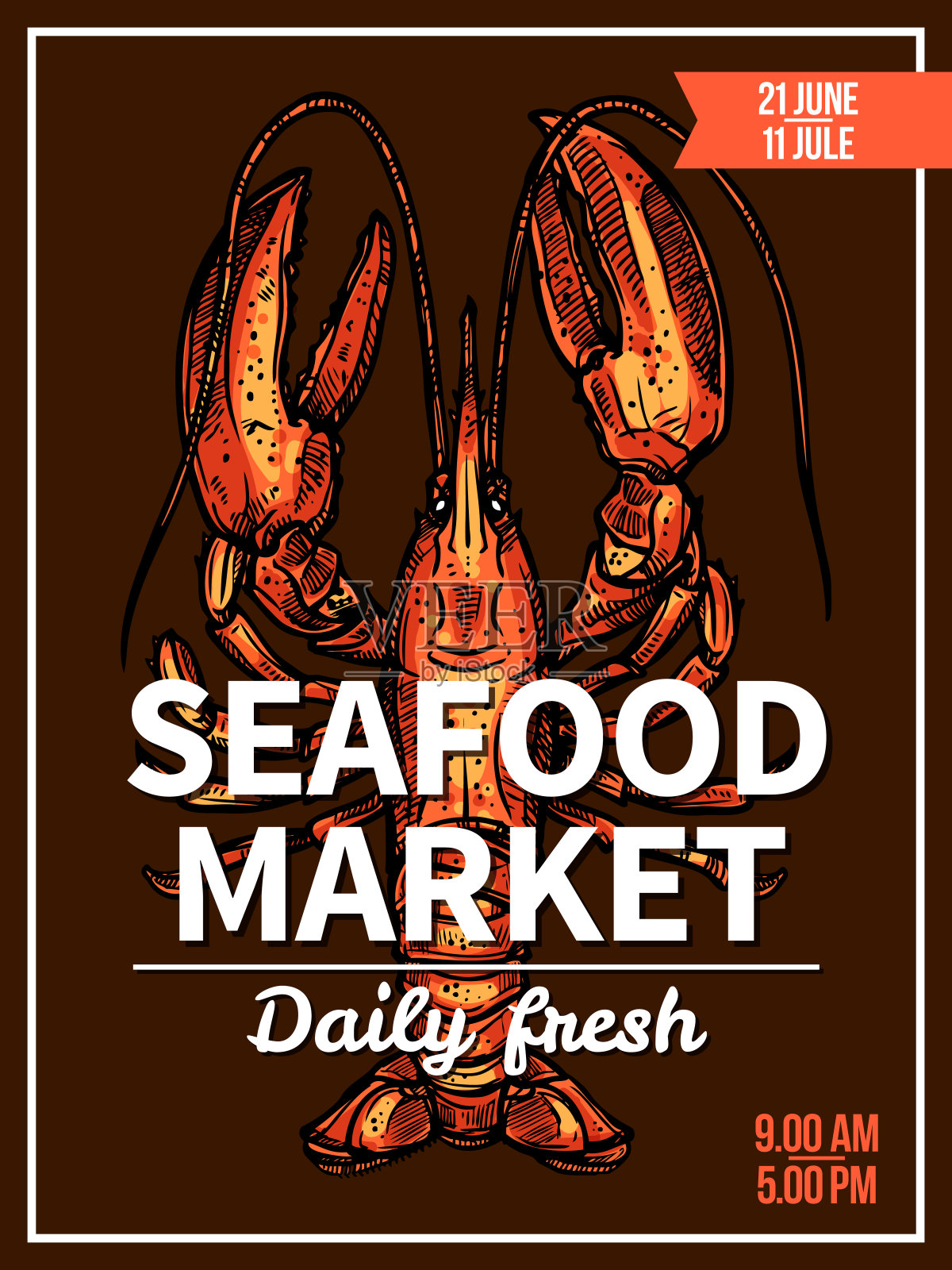 海鲜市场龙虾、小龙虾速写海报插画图片素材