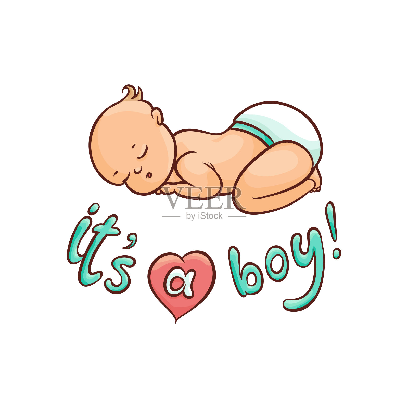 向量平新生儿可爱的男婴在尿布插画图片素材