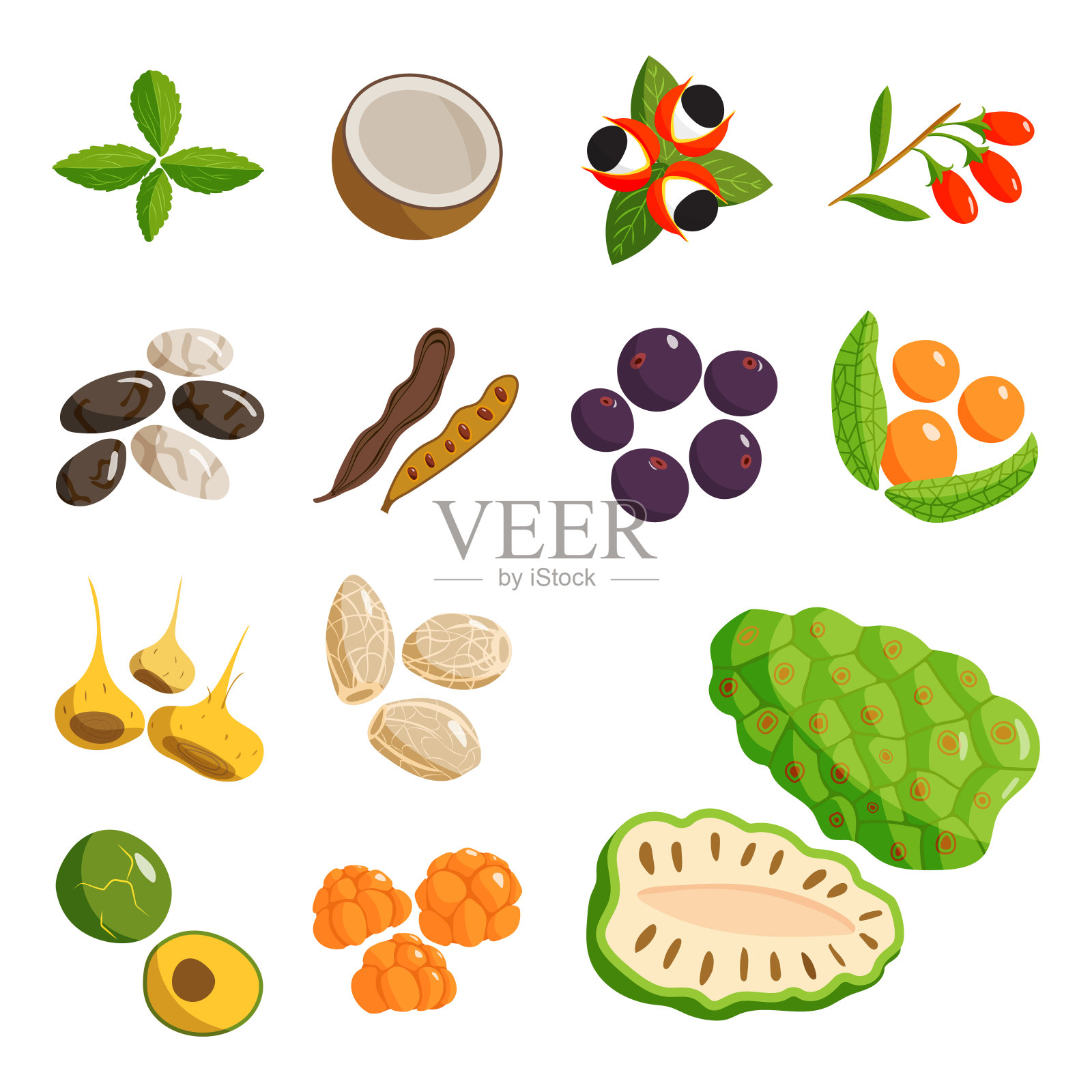 素食食品健康的蔬菜和水果餐厅菜肴卡通浆果向量插画图片素材