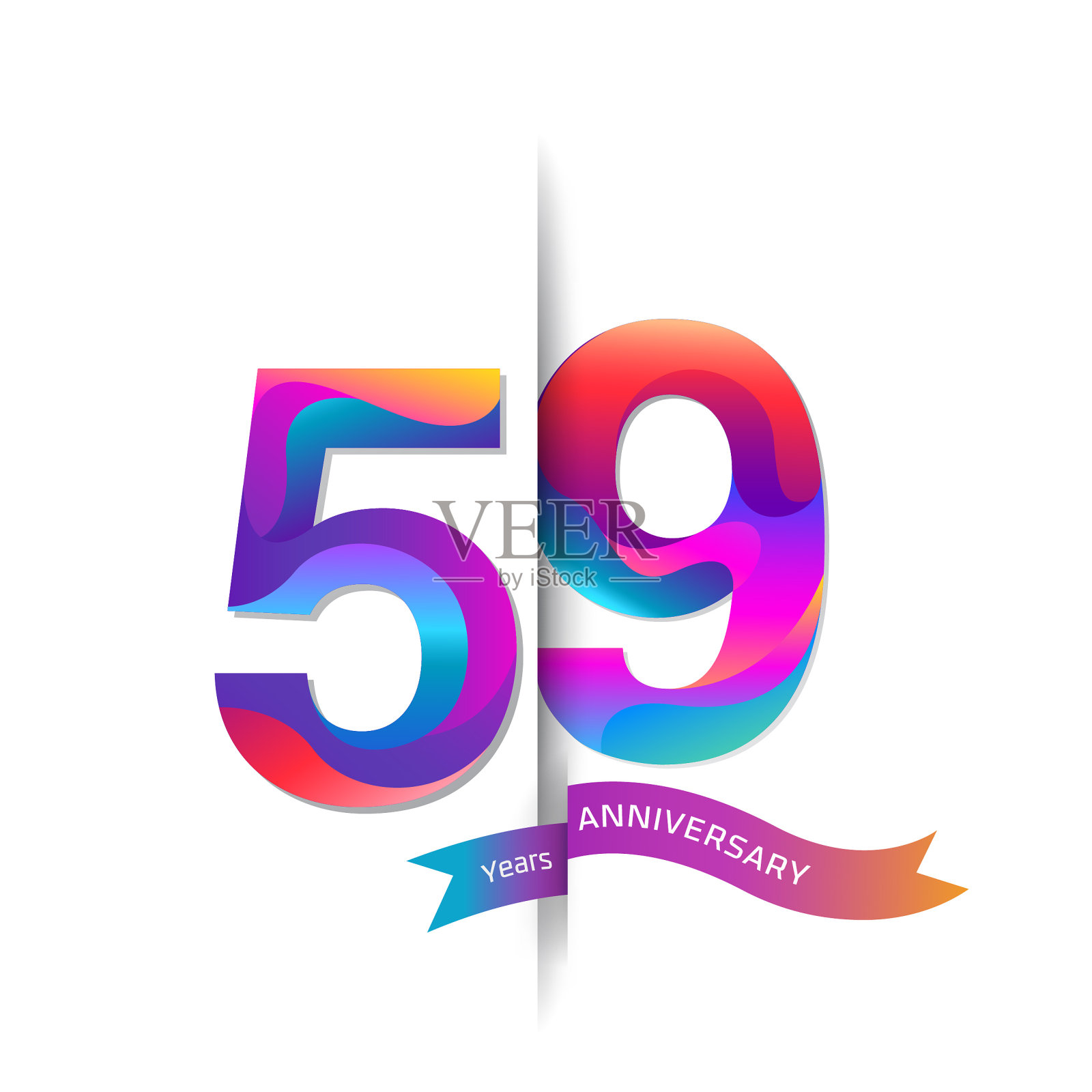 59周年纪念，色彩缤纷，风格化的数字。适用于宣传册，传单，海报，网页和横幅设计。矢量图设计模板素材
