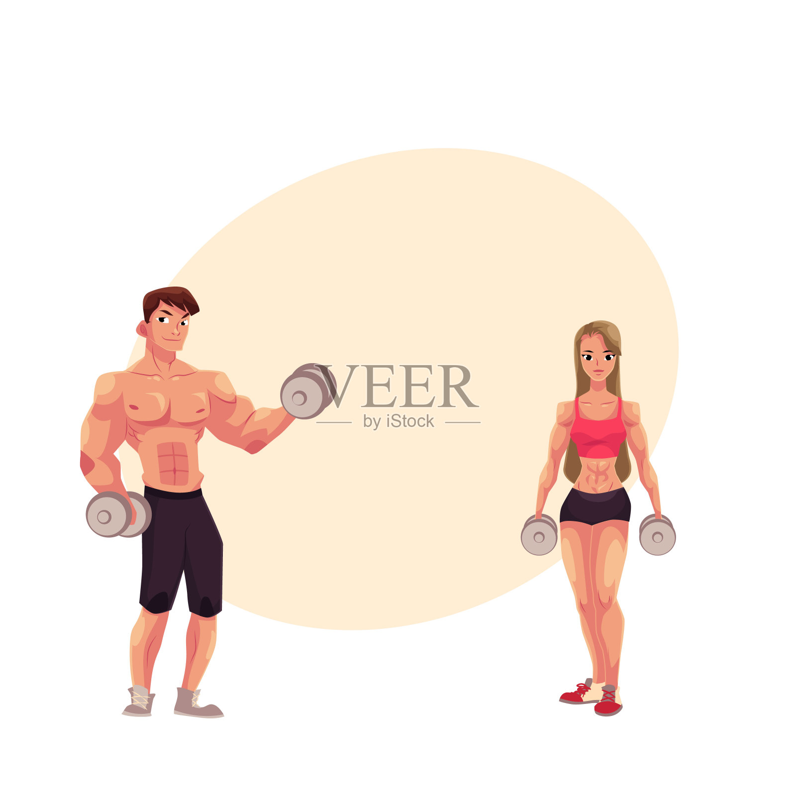 男人和女人健身，举重，用哑铃训练设计元素图片