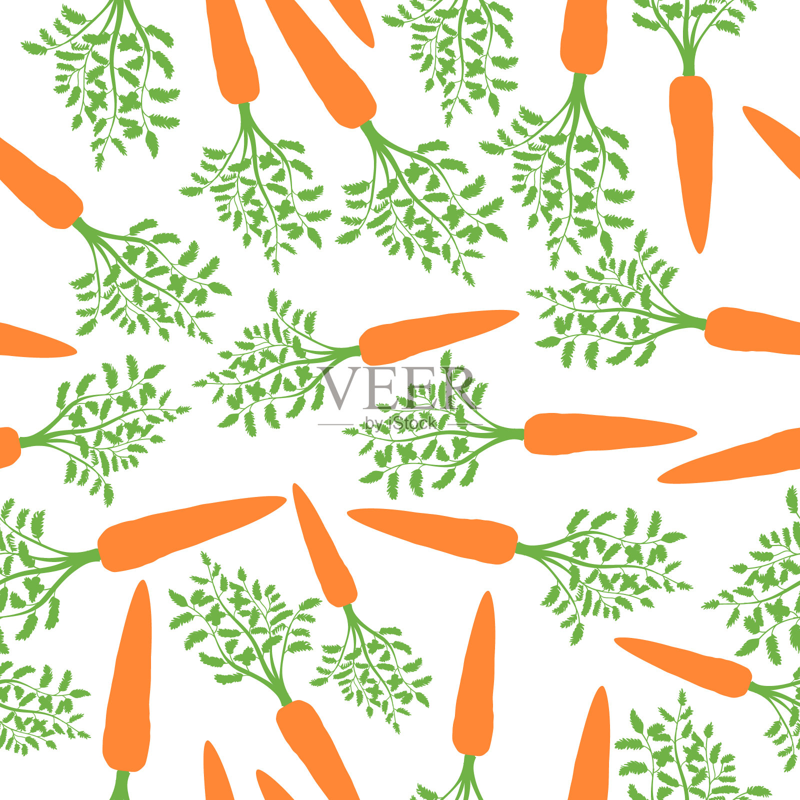 橙色胡萝卜剪影无缝图案。向量插画图片素材