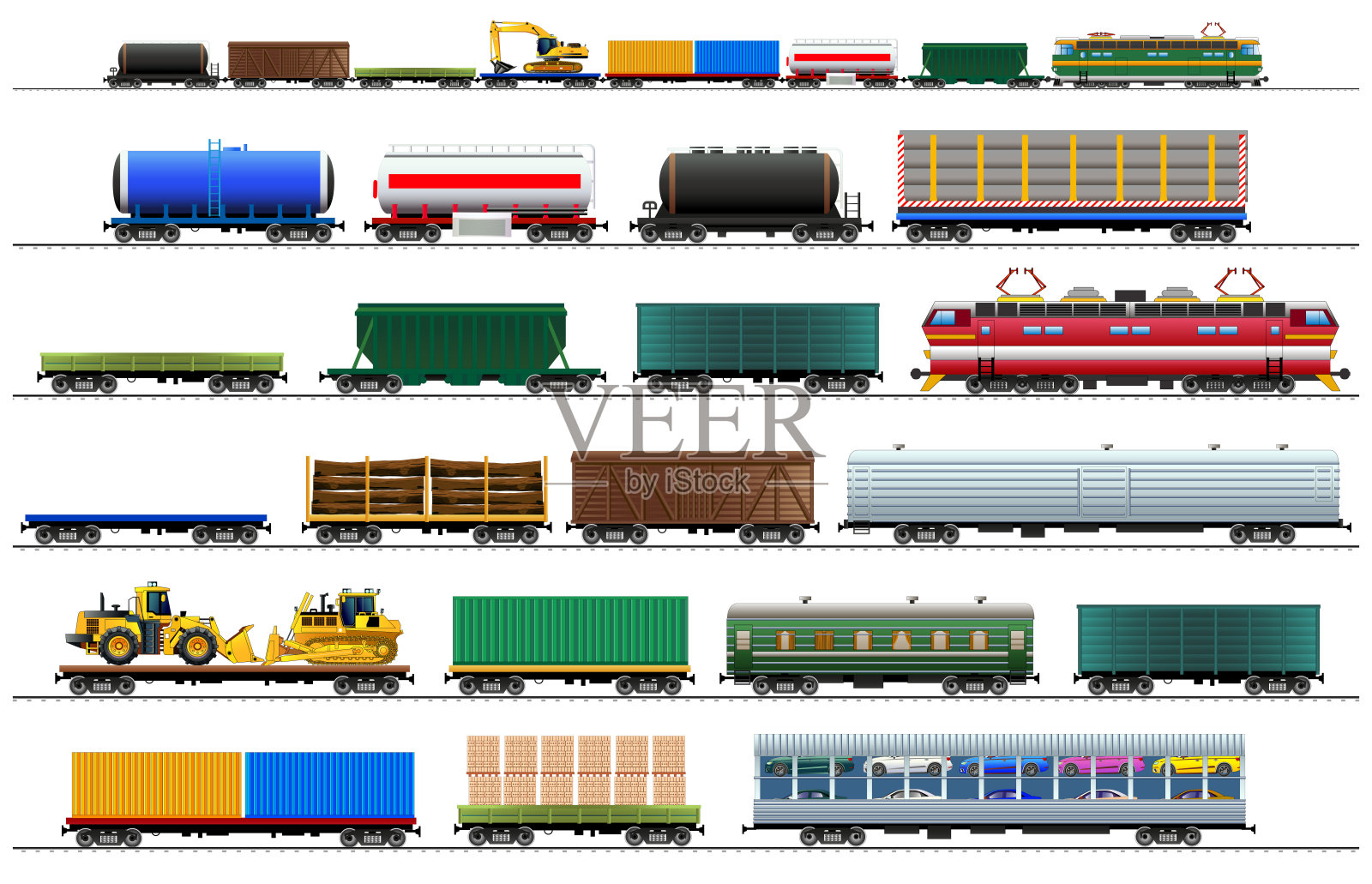 货运列车的汽车。铁路货物车厢的剪影。矢量，孤立在白色上设计元素图片