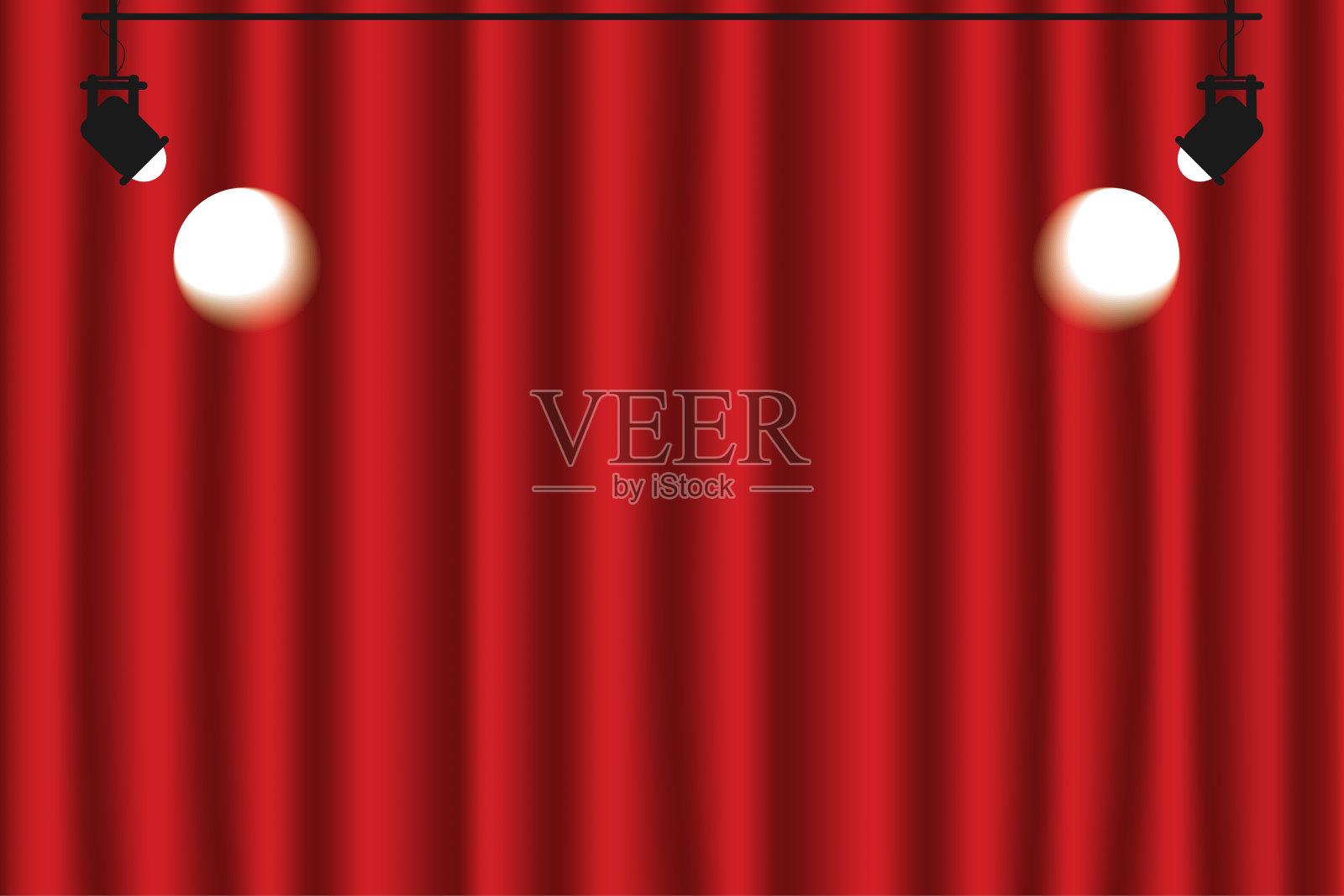 红色窗帘背景与聚光灯。豪华红色，暗色插画图片素材