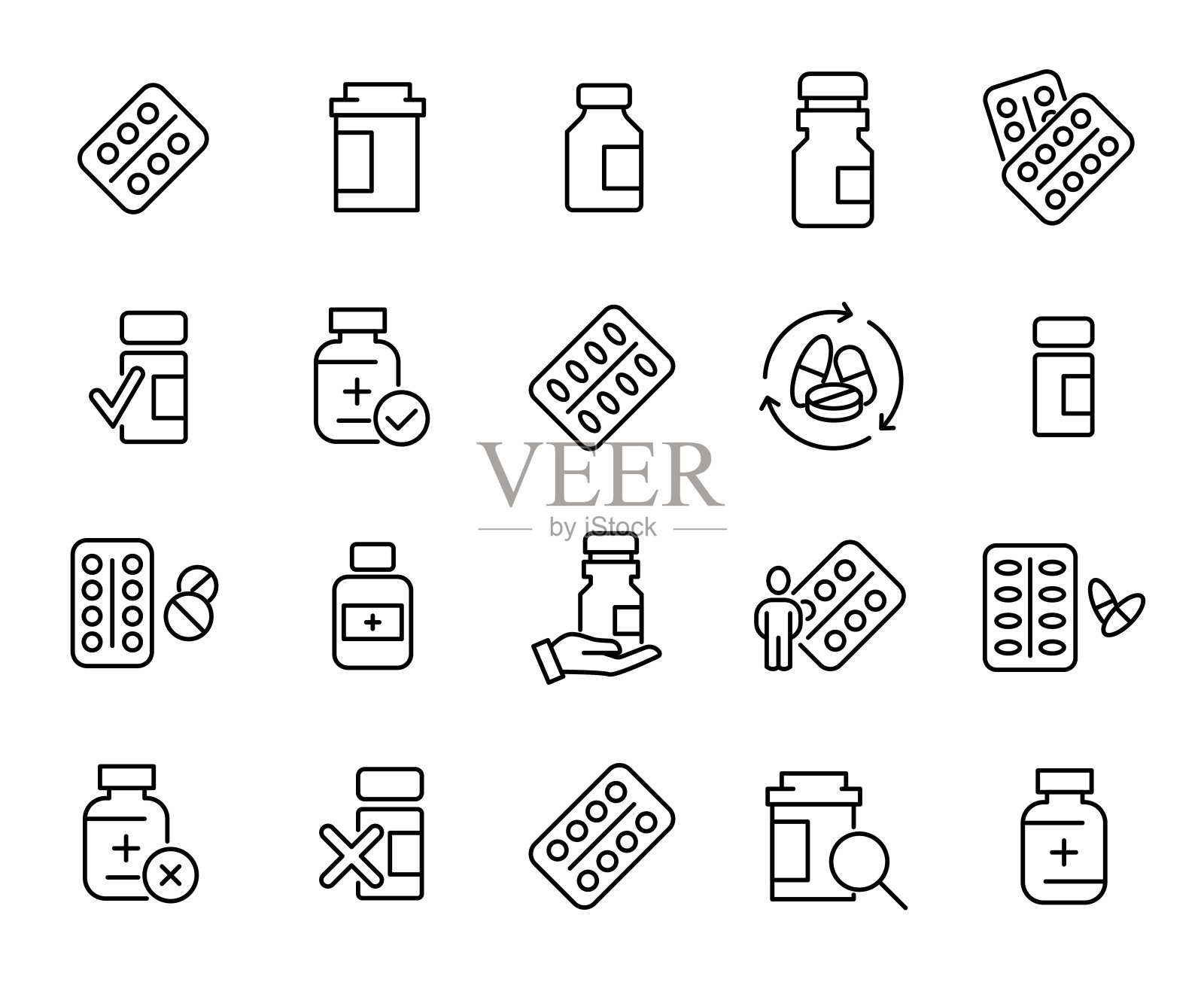 简单的医疗药品相关线图标的集合图标素材