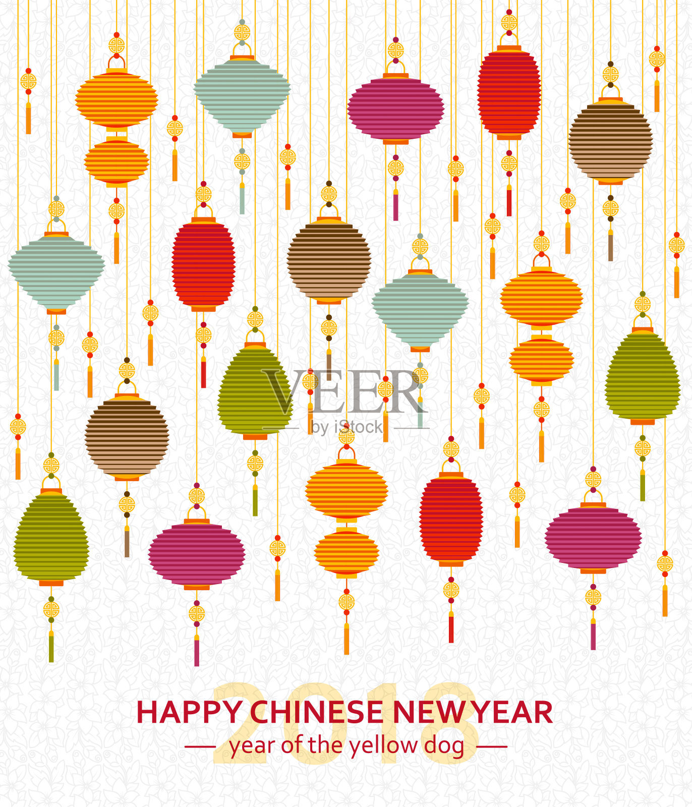 彩色的中国纸灯笼背景在平风格插画图片素材