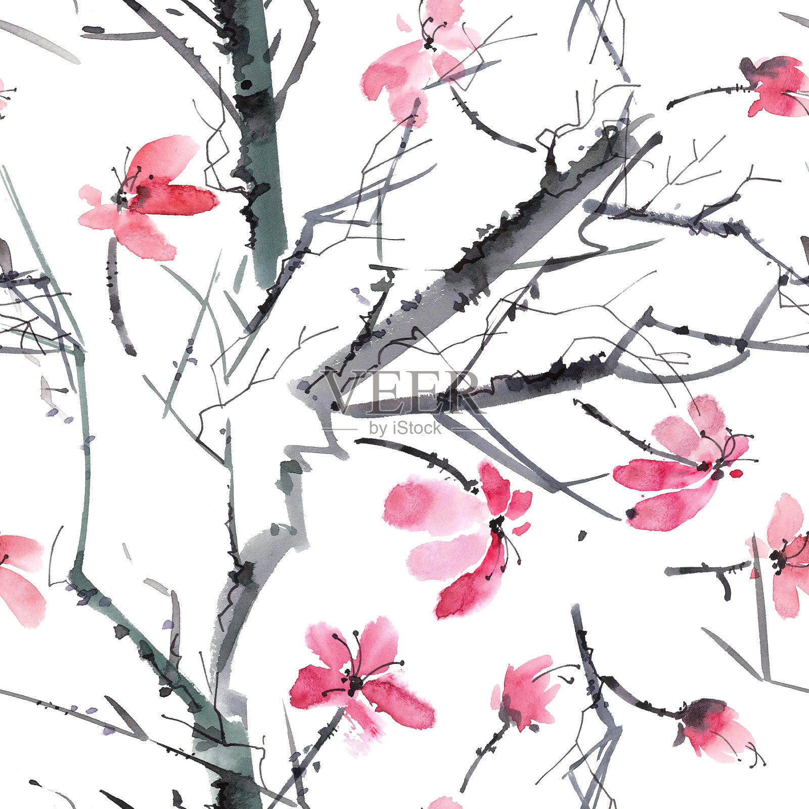 开花的树模式插画图片素材