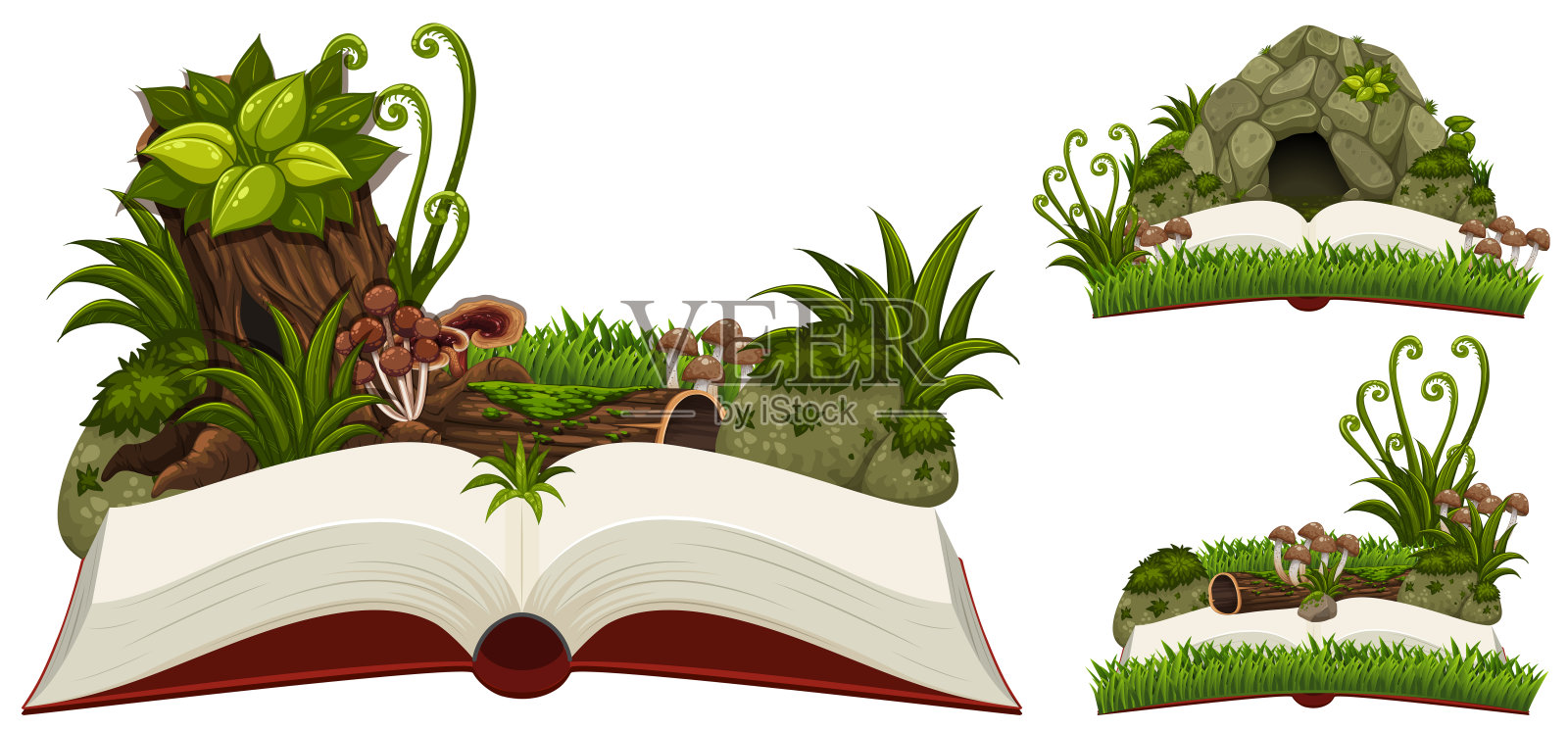 三本自然书，有洞穴和植物设计元素图片