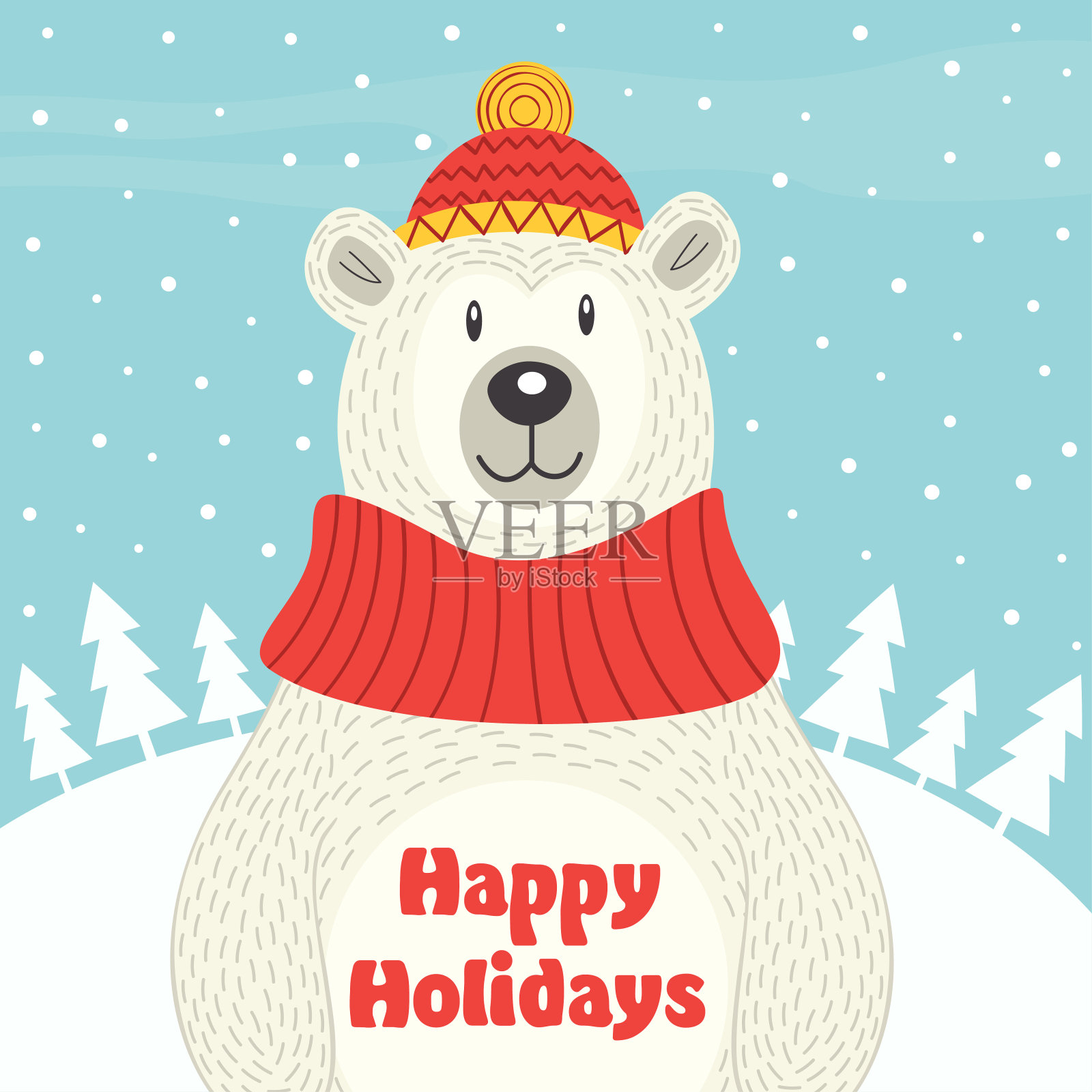带北极熊的节日贺卡插画图片素材