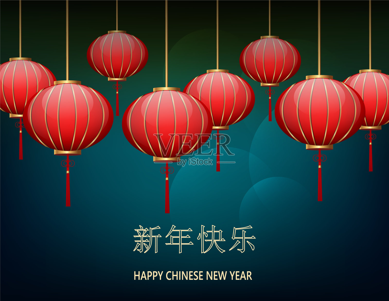 深蓝色背景上的中国新年灯笼背景图片素材