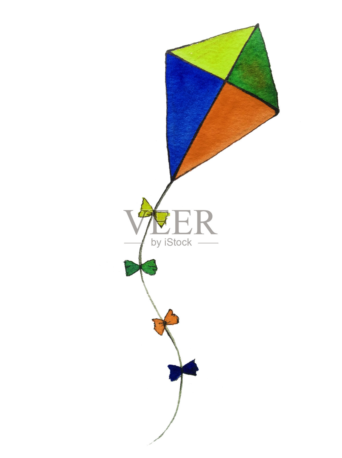 彩色的风筝，手绘水彩插图插画图片素材