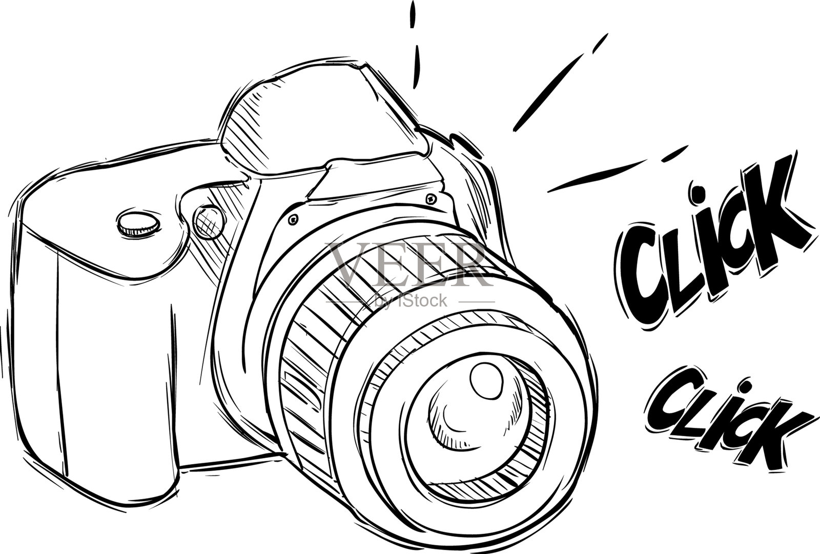 矢量插图的一个相机在草图风格(黑色和白色)设计元素图片