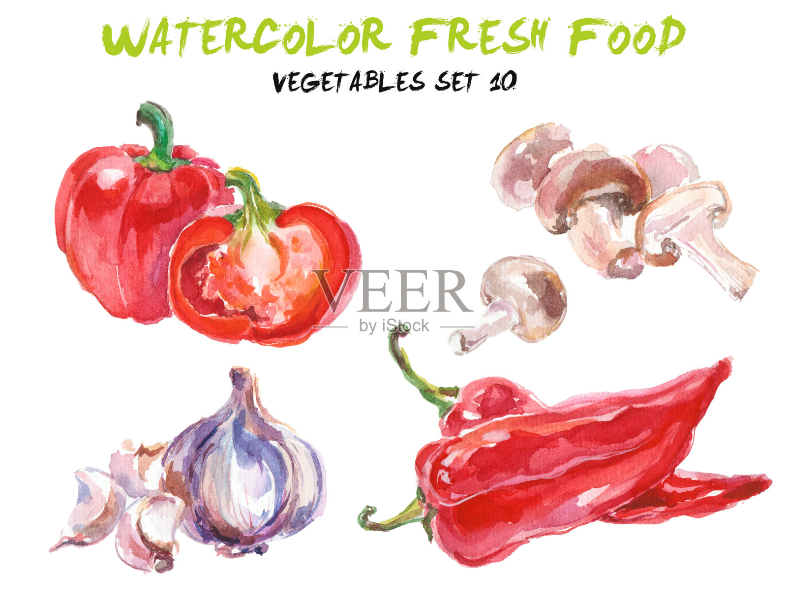 水彩蔬菜孤立在白色插画图片素材