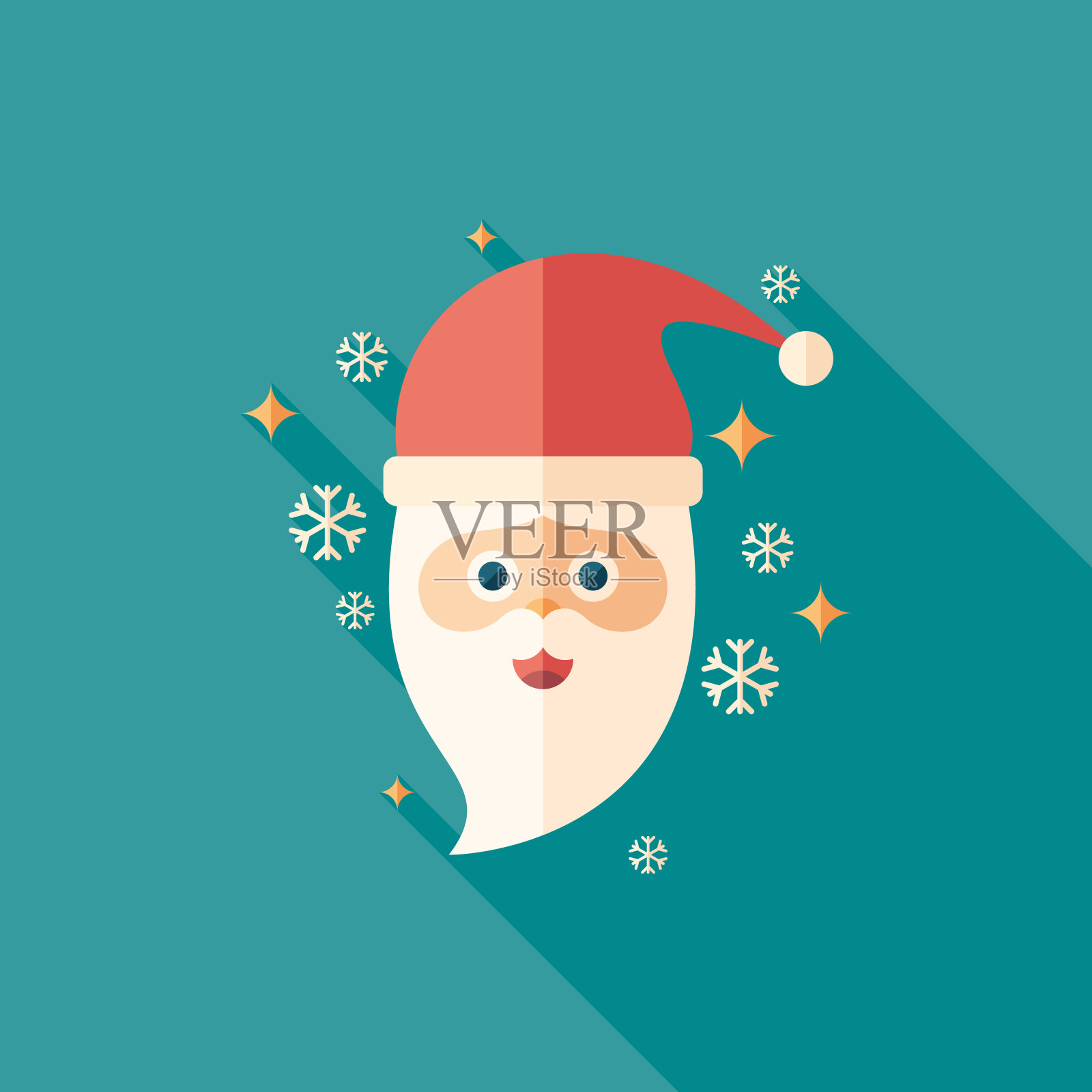 快乐的圣诞老人扁方形长影子的图标。插画图片素材